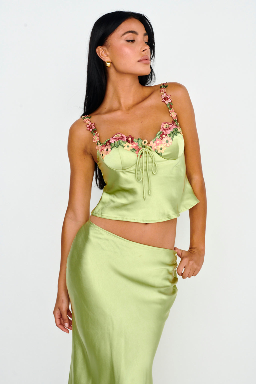 Rose Garden Floral Applique Cami Top Lime by Selfie Leslie Australia
