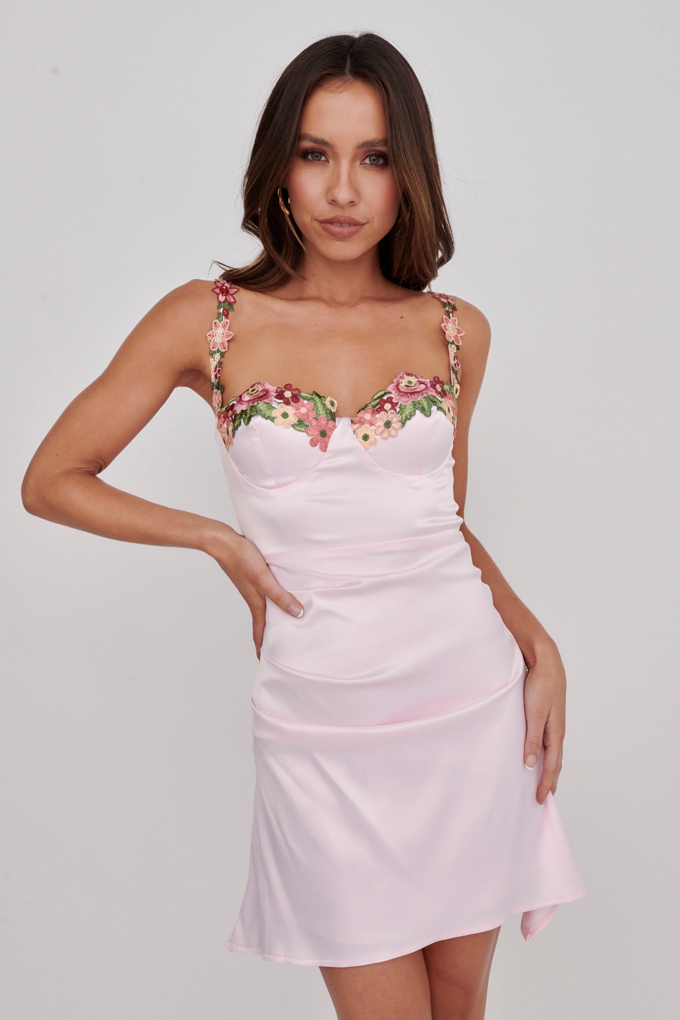 Rose Garden Floral Applique Pleat Mini Dress Pink by Selfie Leslie Australia