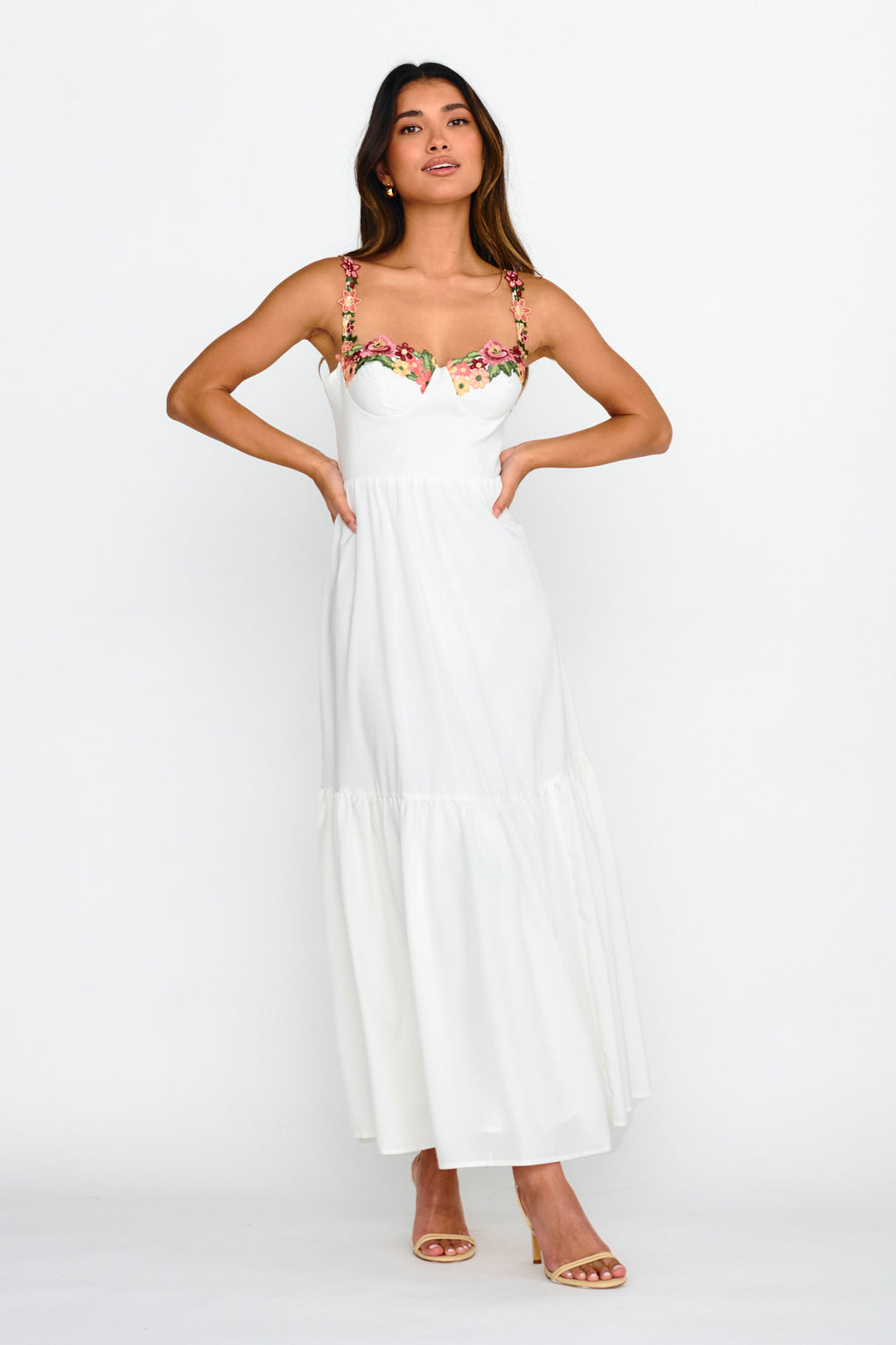 Rose Garden Floral Applique A-Line Midi Dress White by Selfie Leslie Australia