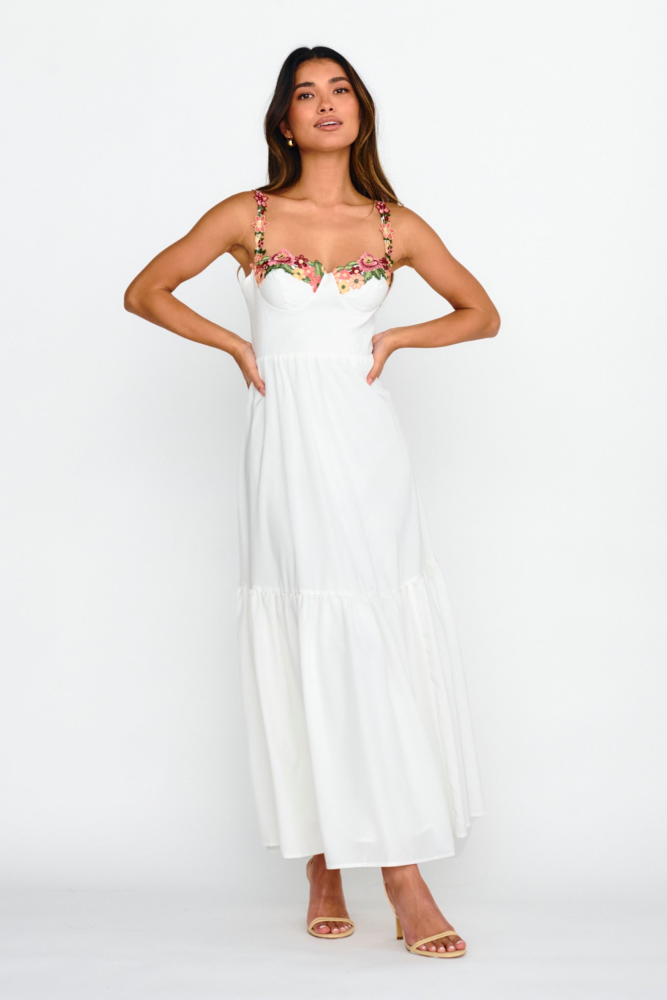 Rose Garden Floral Applique A-Line Midi Dress White by Selfie Leslie Australia