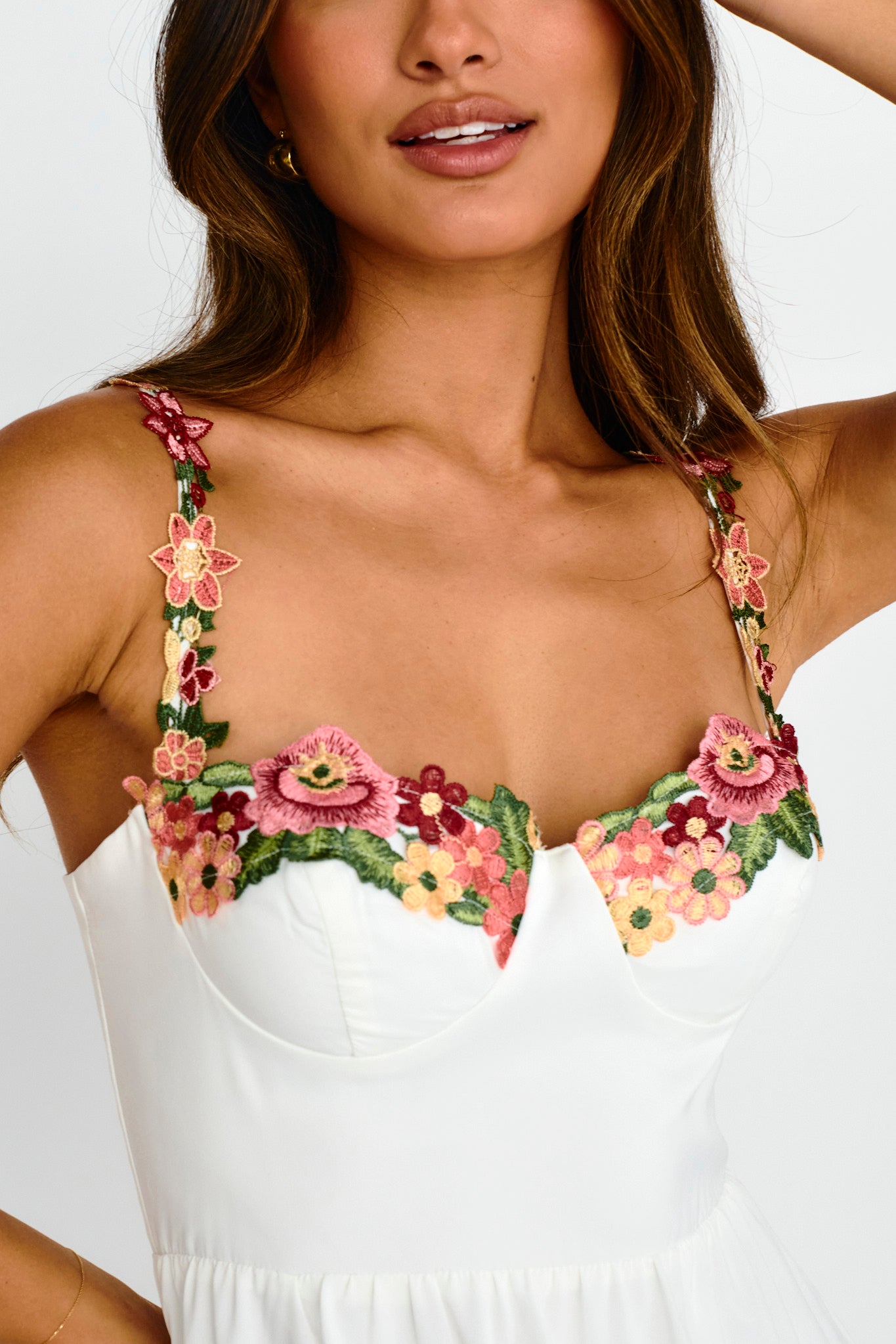 Rose Garden Floral Applique A-Line Midi Dress White by Selfie Leslie Australia