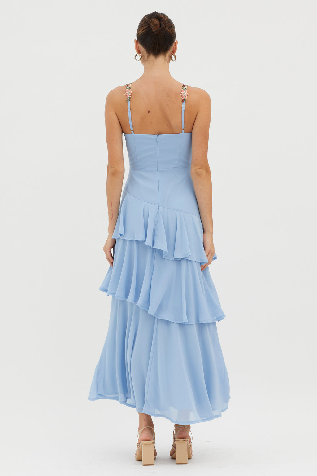 Rose Garden Tiered Ruffle Floral Trim Dress Blue by Selfie Leslie Australia