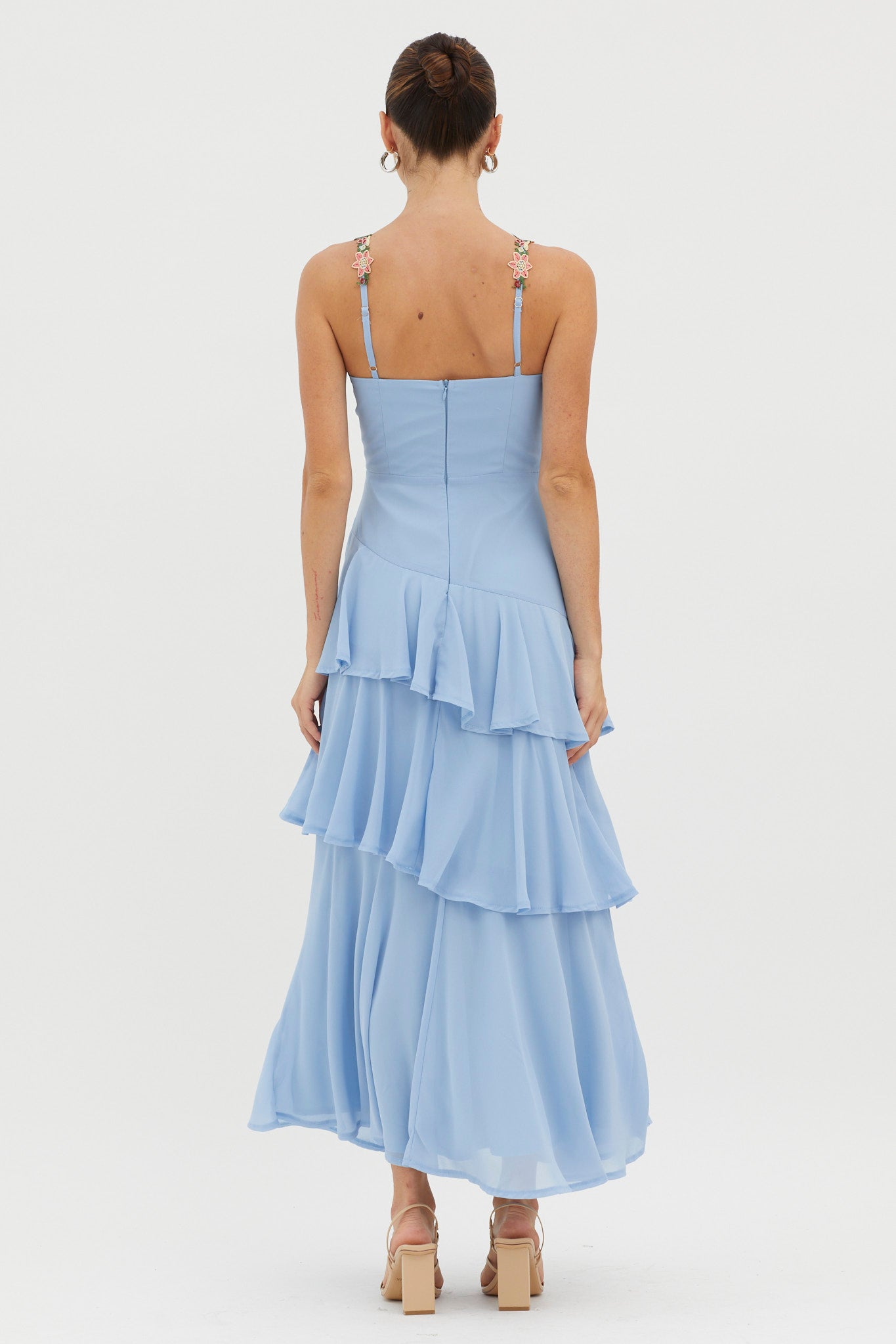 Rose Garden Tiered Ruffle Floral Trim Dress Blue by Selfie Leslie Australia