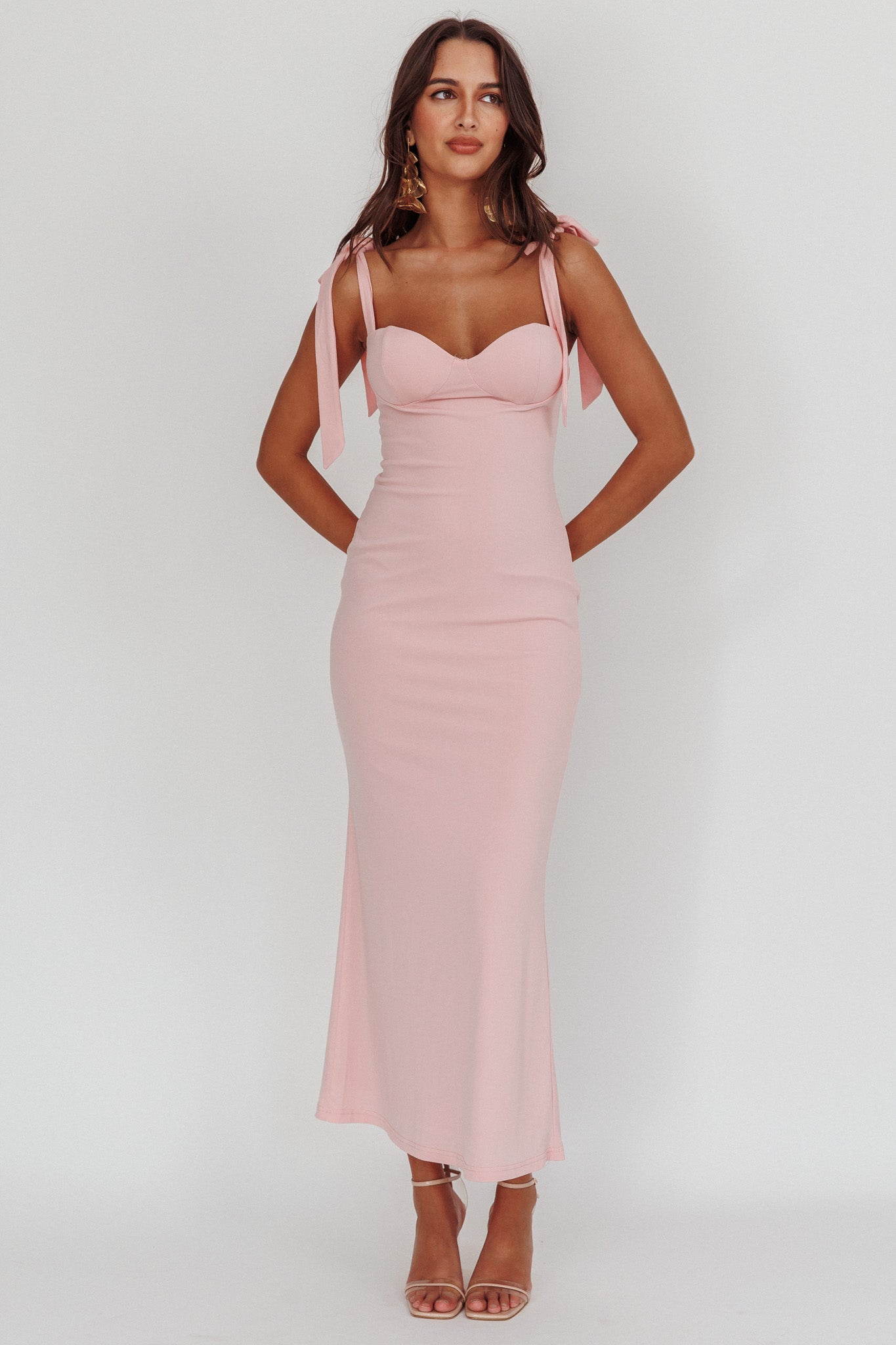 Rose Garden Tied Shoulder Midi Dress Blush by Selfie Leslie Australia