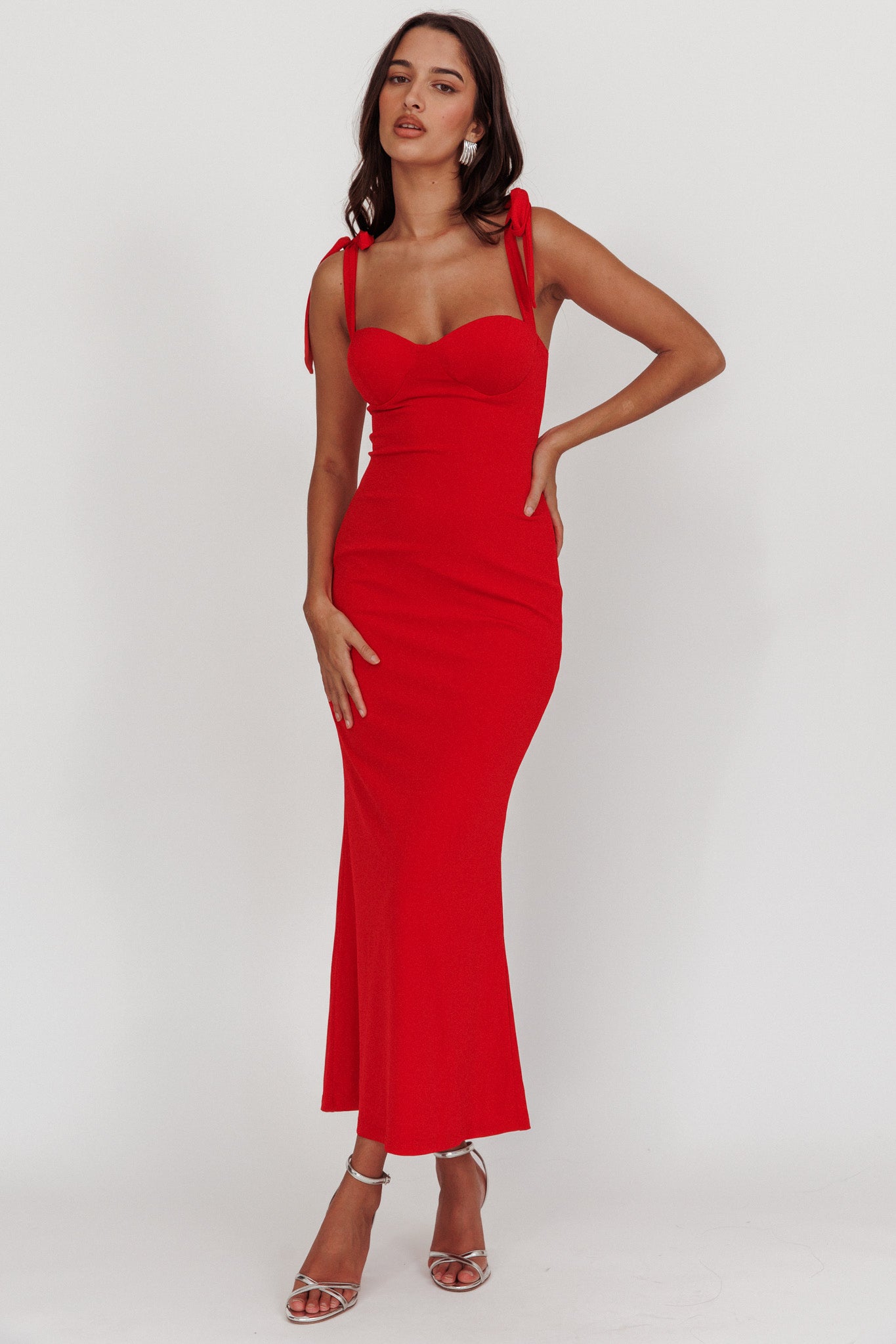 Rose Garden Tied Shoulder Maxi Dress Red by Selfie Leslie Australia