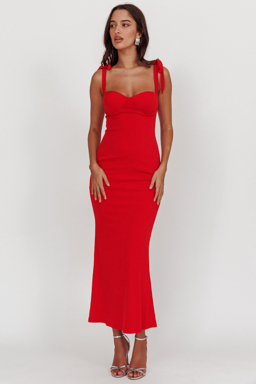 Rose Garden Tied Shoulder Maxi Dress Red by Selfie Leslie Australia
