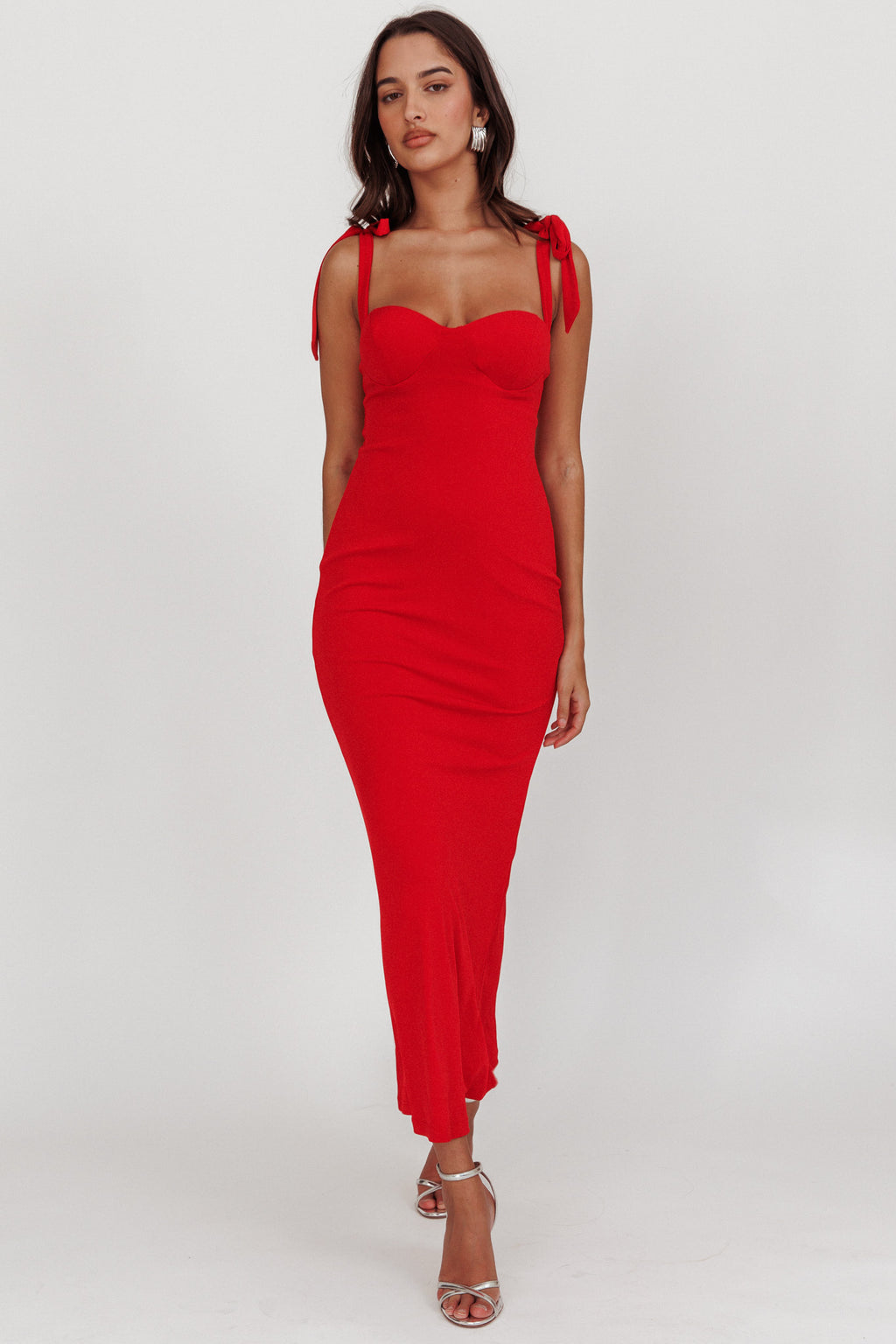 Rose Garden Tied Shoulder Maxi Dress Red by Selfie Leslie Australia