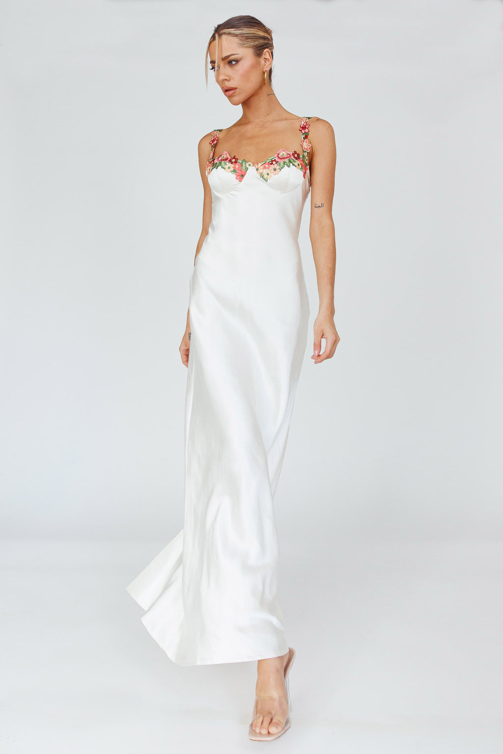 Rose Garden Floral Applique Midi Dress Oyster by Selfie Leslie Australia