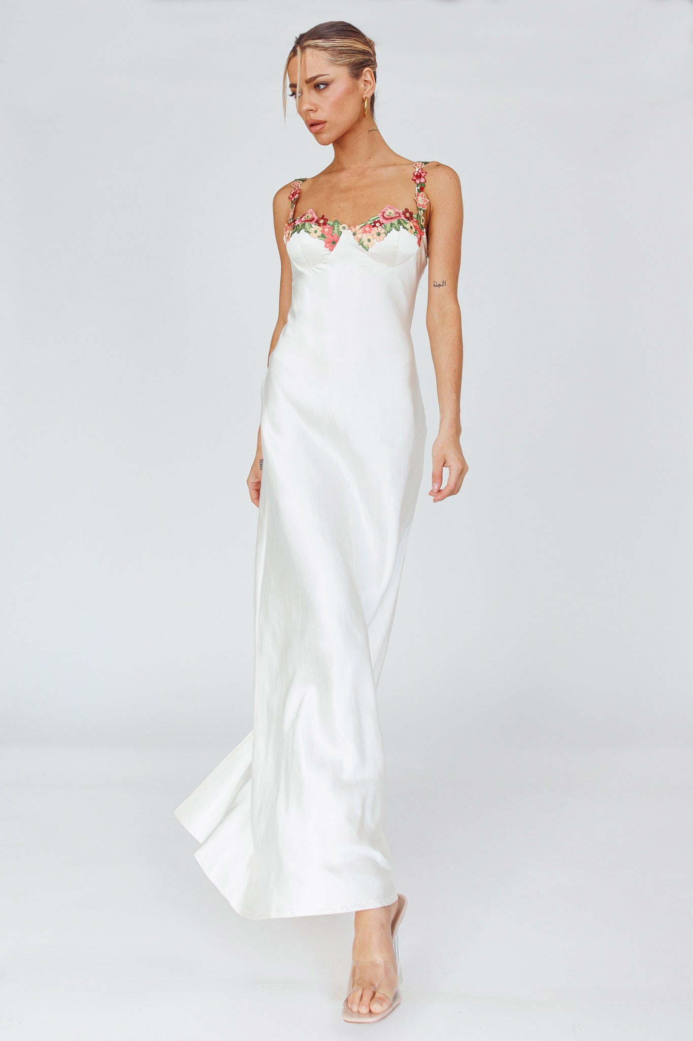 Rose Garden Floral Applique Midi Dress Oyster by Selfie Leslie Australia