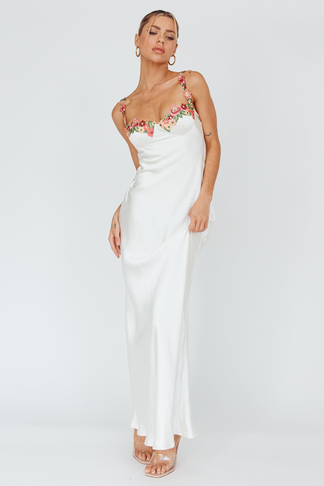 Rose Garden Floral Applique Midi Dress Oyster by Selfie Leslie Australia