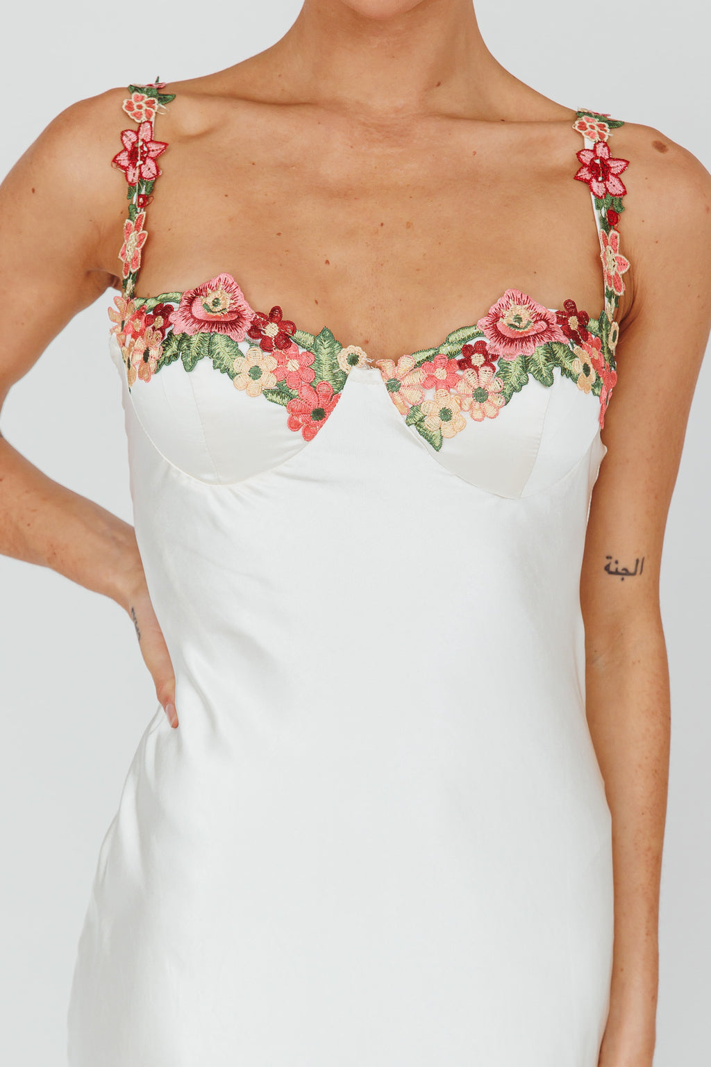 Rose Garden Floral Applique Midi Dress Oyster by Selfie Leslie Australia