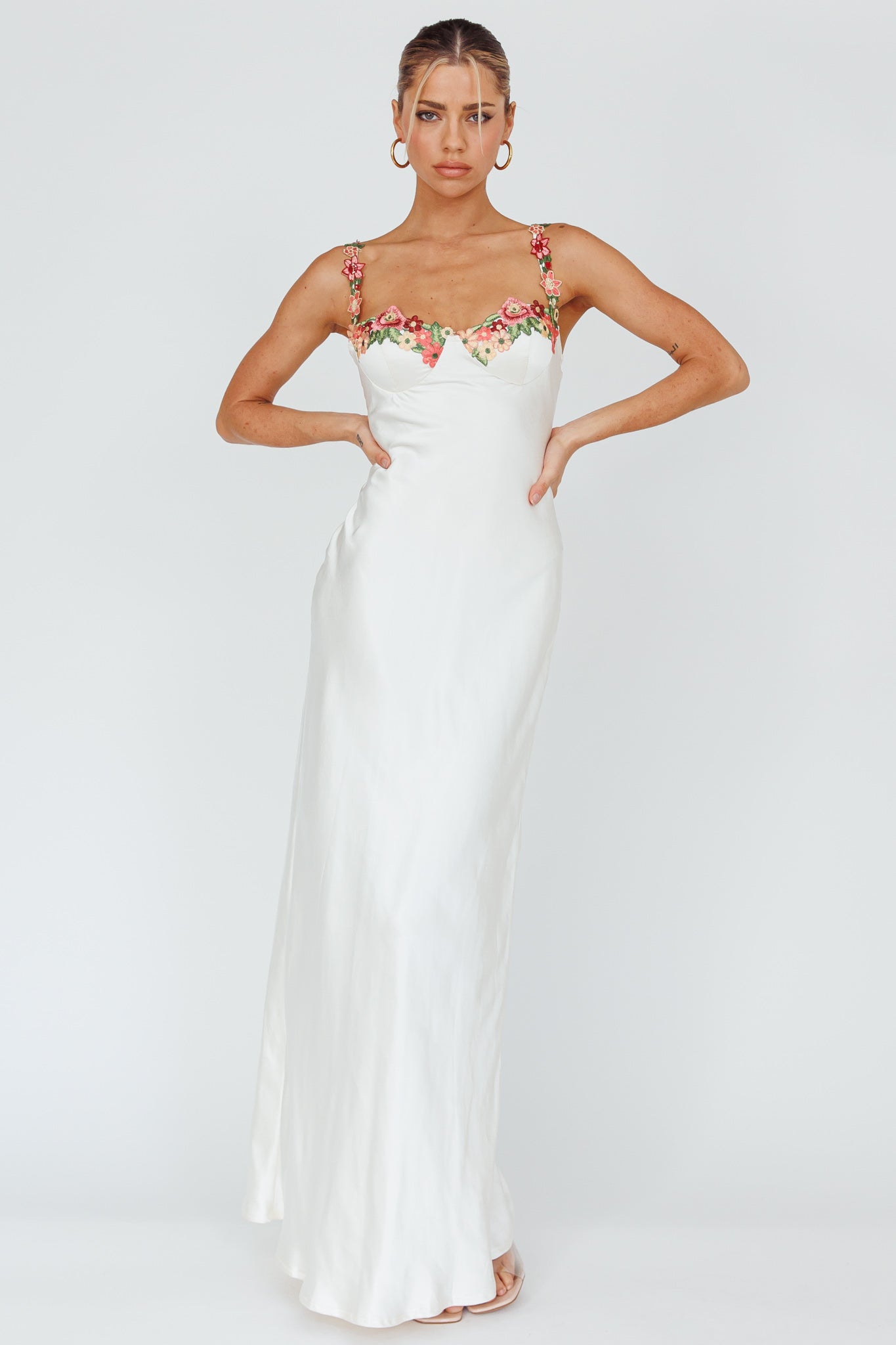 Rose Garden Floral Applique Midi Dress Oyster by Selfie Leslie Australia