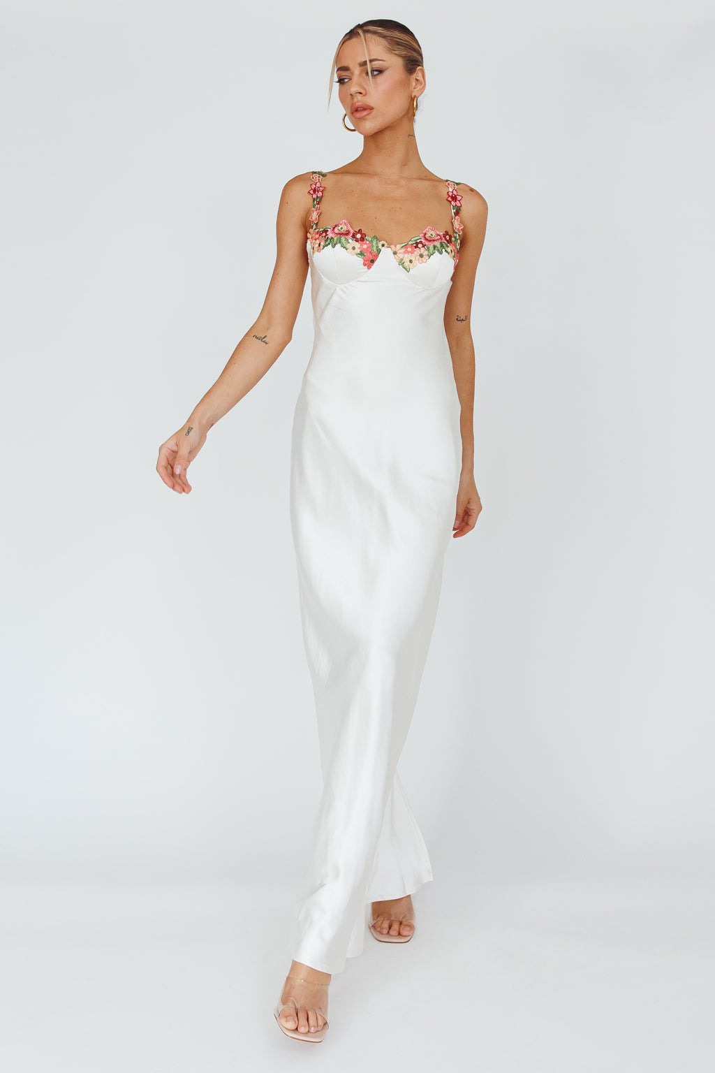 Rose Garden Floral Applique Midi Dress Oyster by Selfie Leslie Australia