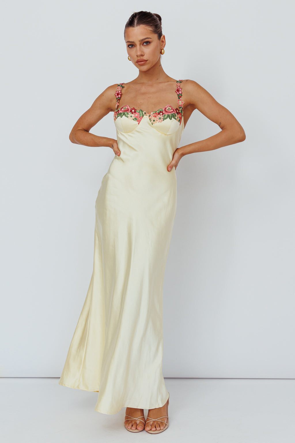 Rose Garden Floral Applique Midi Dress Yellow by Selfie Leslie Australia