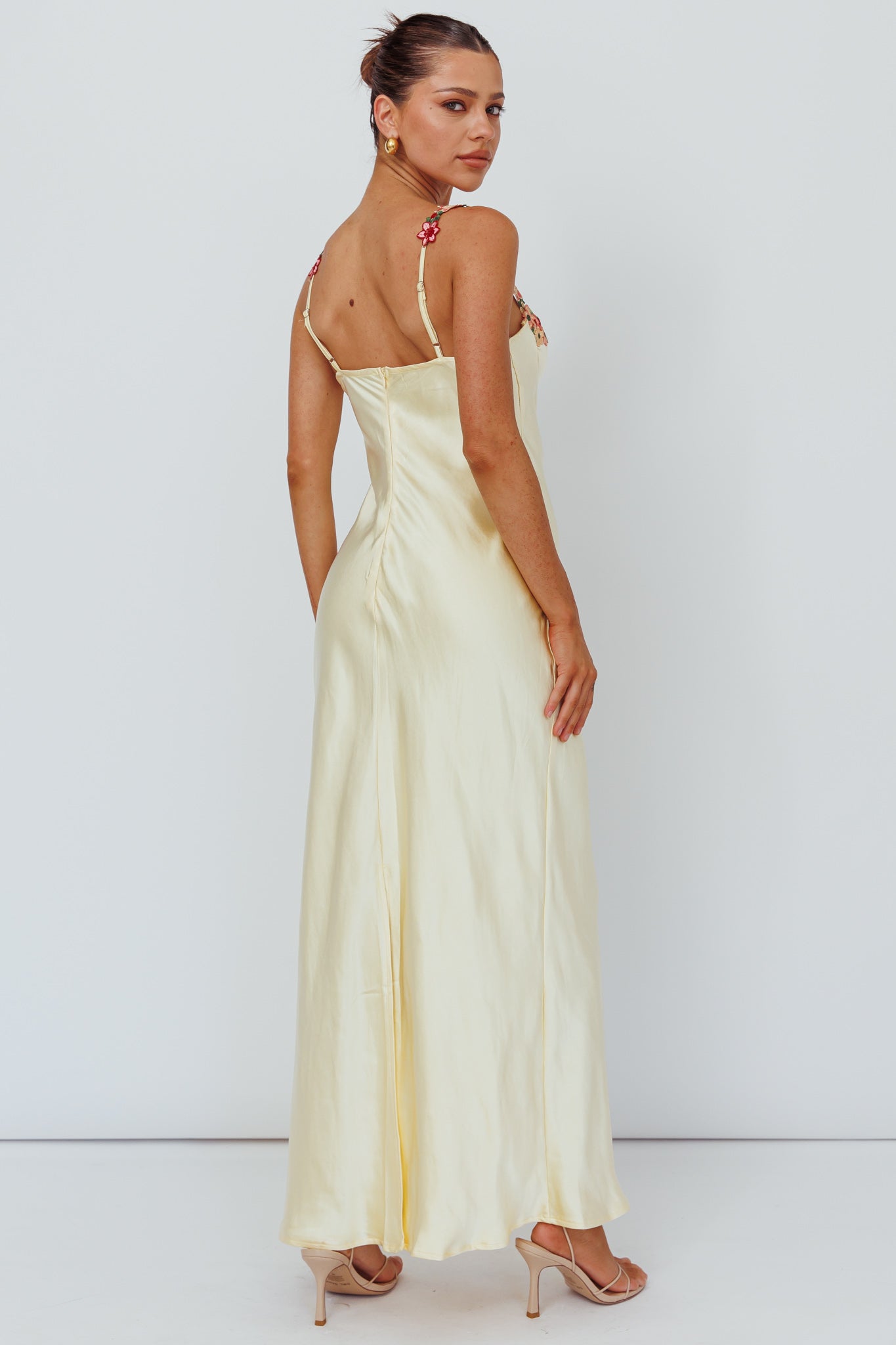 Rose Garden Floral Applique Midi Dress Yellow by Selfie Leslie Australia