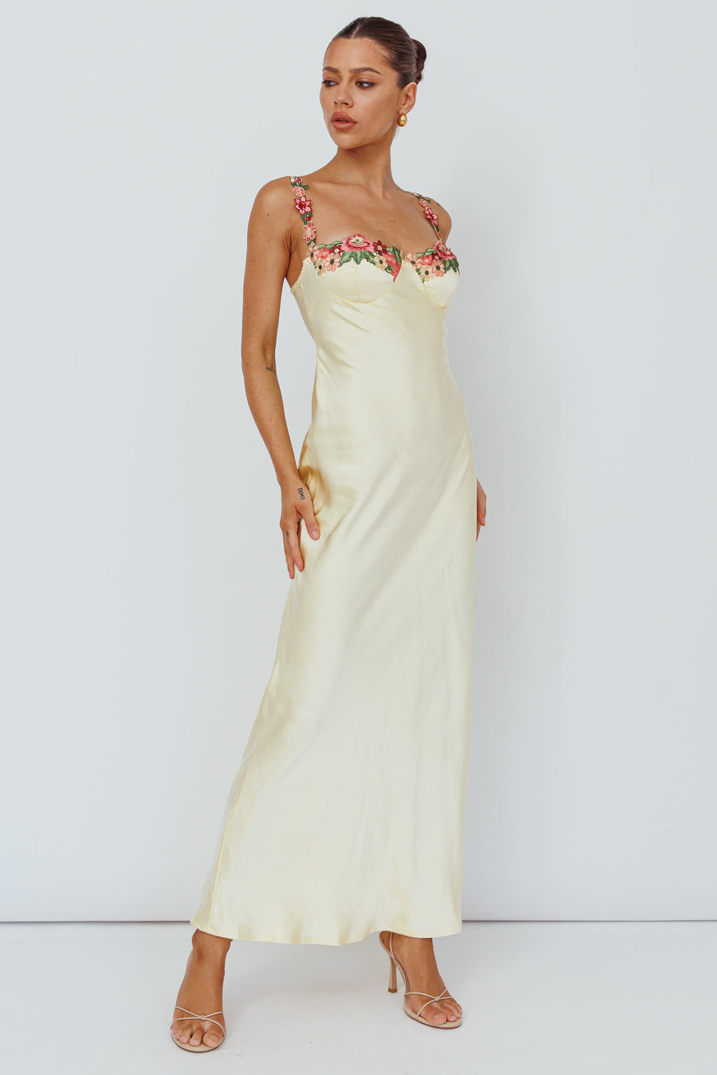 Rose Garden Floral Applique Midi Dress Yellow by Selfie Leslie Australia