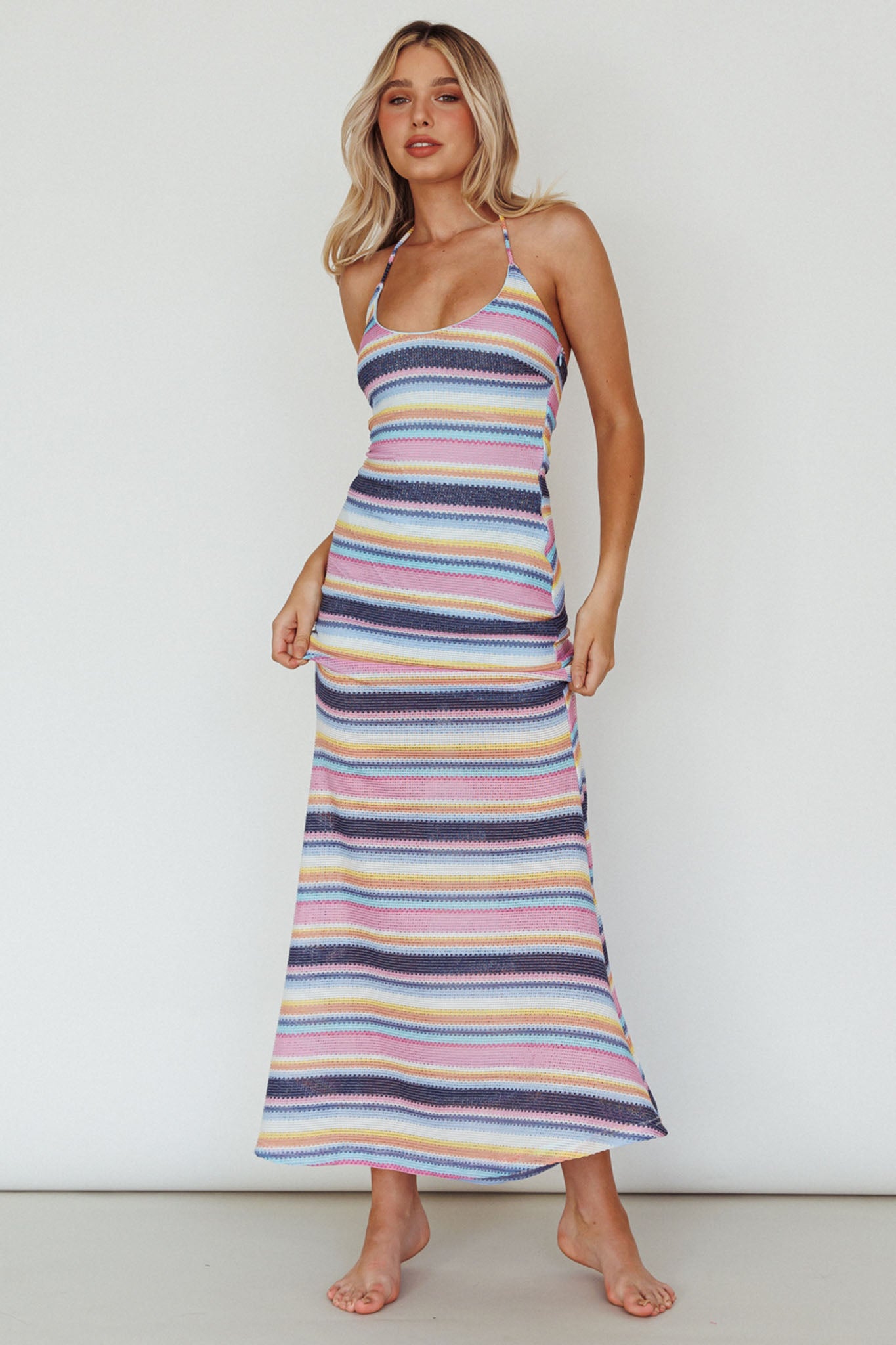 Kandy Crochet Maxi Dress Stripe Blue Multi by Selfie Leslie Australia