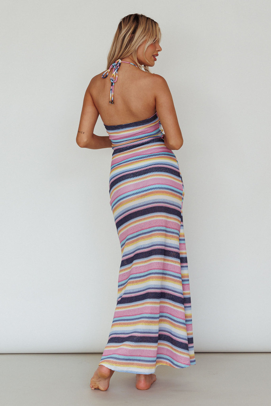 Kandy Crochet Maxi Dress Stripe Blue Multi by Selfie Leslie Australia