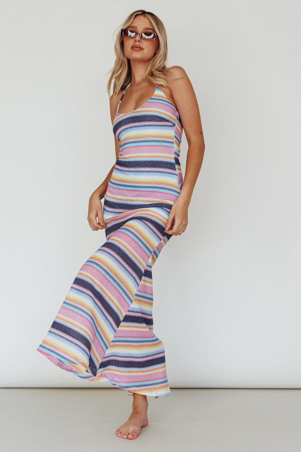 Kandy Crochet Maxi Dress Stripe Blue Multi by Selfie Leslie Australia