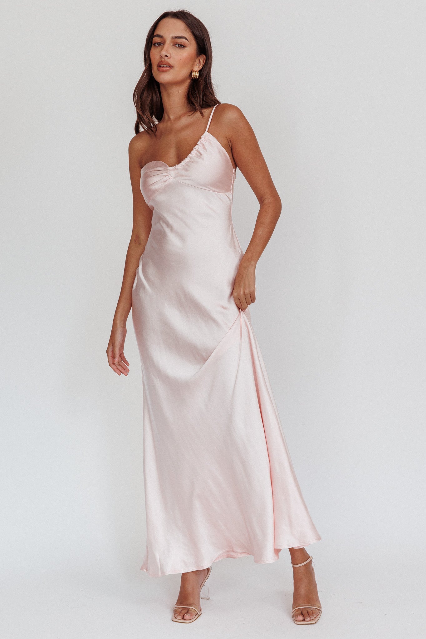 Twilight Tango One-Shoulder Maxi Dress Blush by Selfie Leslie Australia