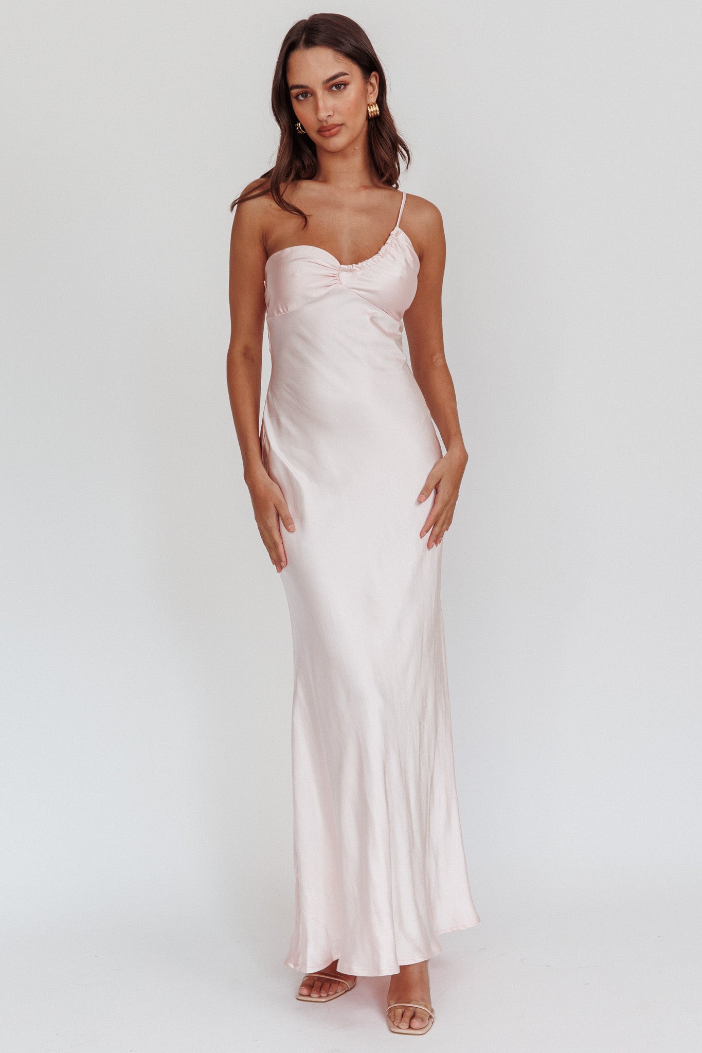 Twilight Tango One-Shoulder Maxi Dress Blush by Selfie Leslie Australia