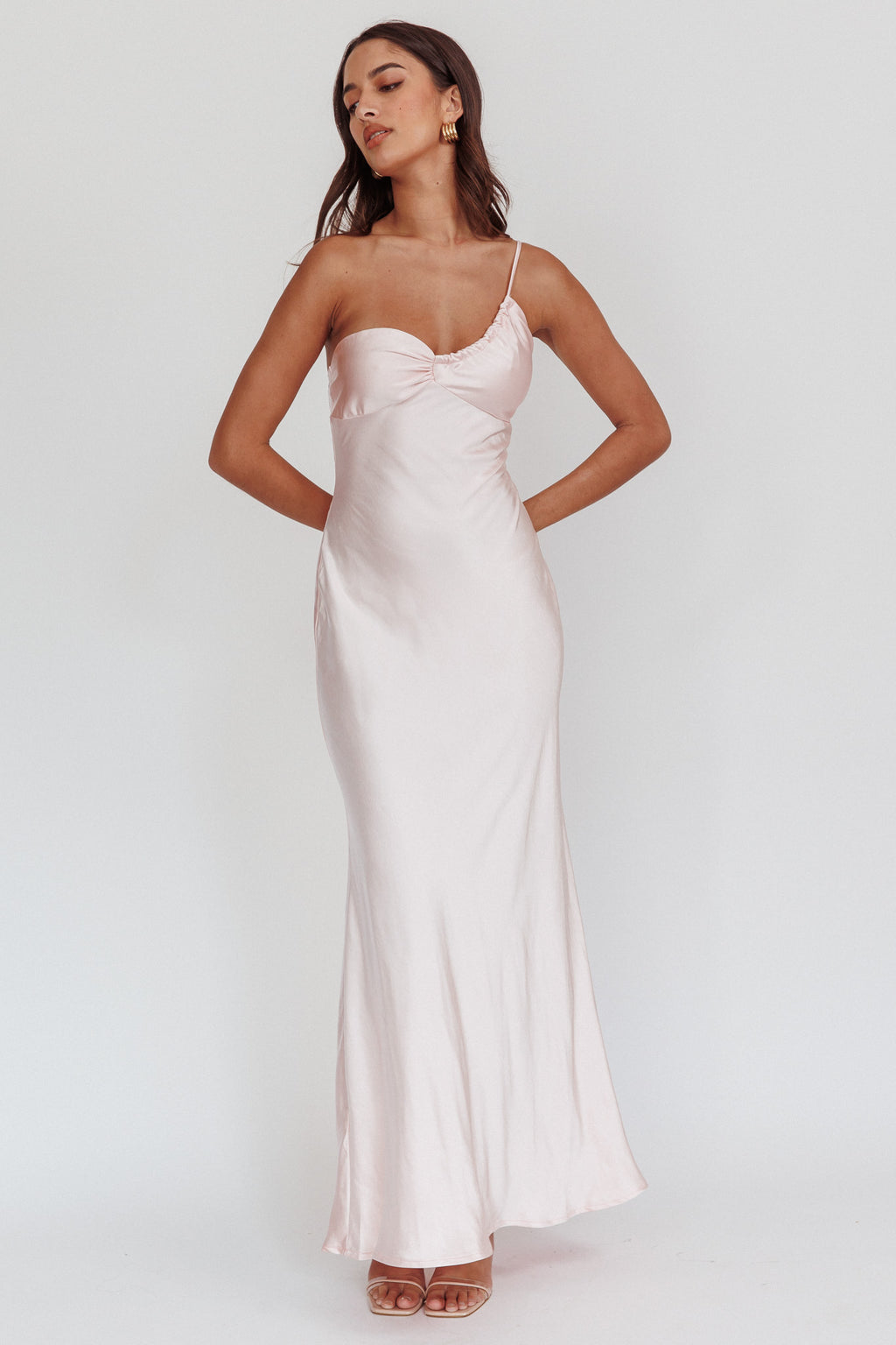 Twilight Tango One-Shoulder Maxi Dress Blush by Selfie Leslie Australia