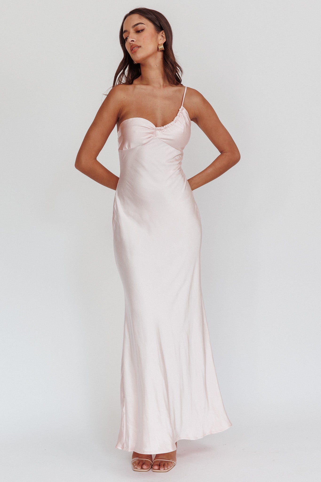 Twilight Tango One-Shoulder Maxi Dress Blush by Selfie Leslie Australia