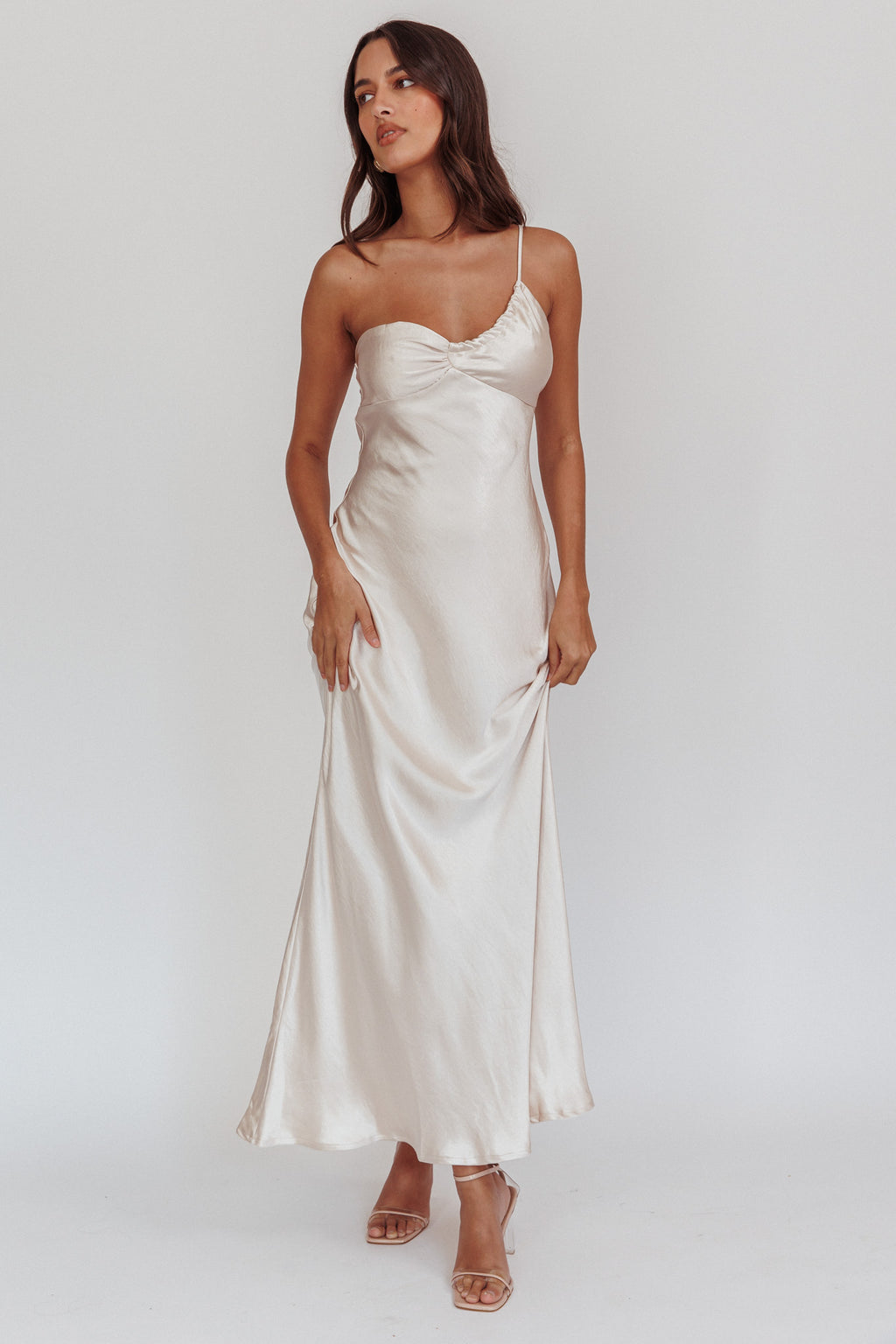 Twilight Tango One-Shoulder Maxi Dress Champagne by Selfie Leslie Australia