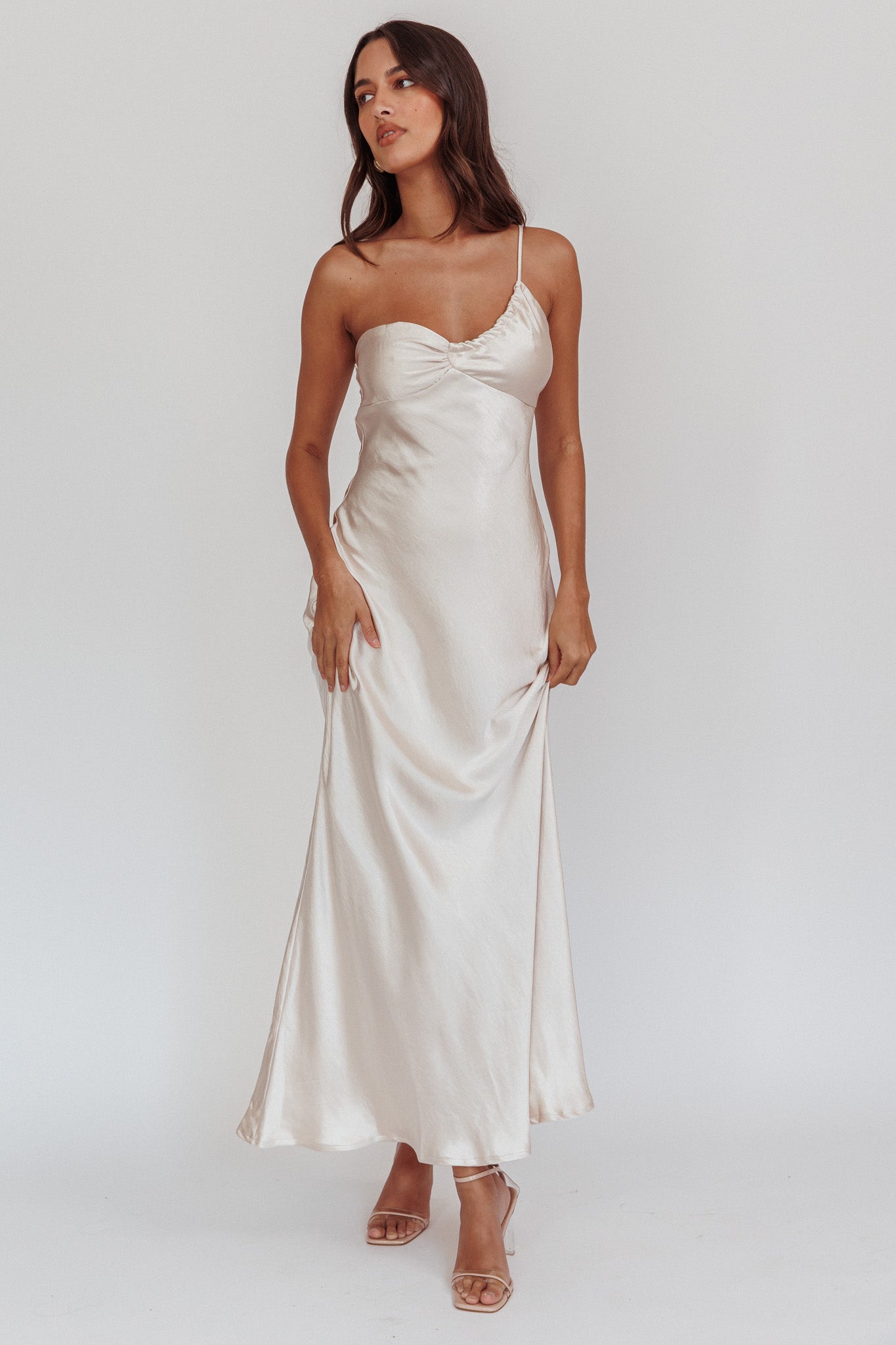 Twilight Tango One-Shoulder Maxi Dress Champagne by Selfie Leslie Australia