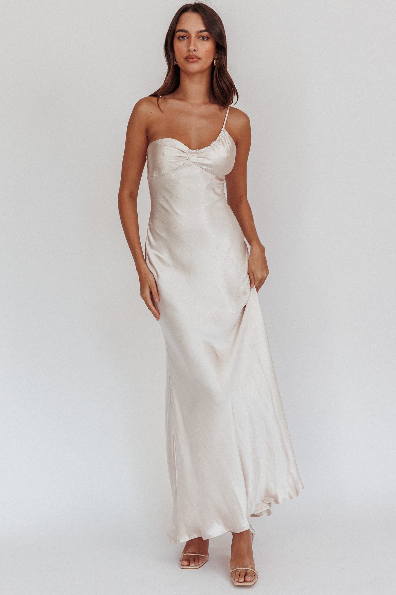 Twilight Tango One-Shoulder Maxi Dress Champagne by Selfie Leslie Australia