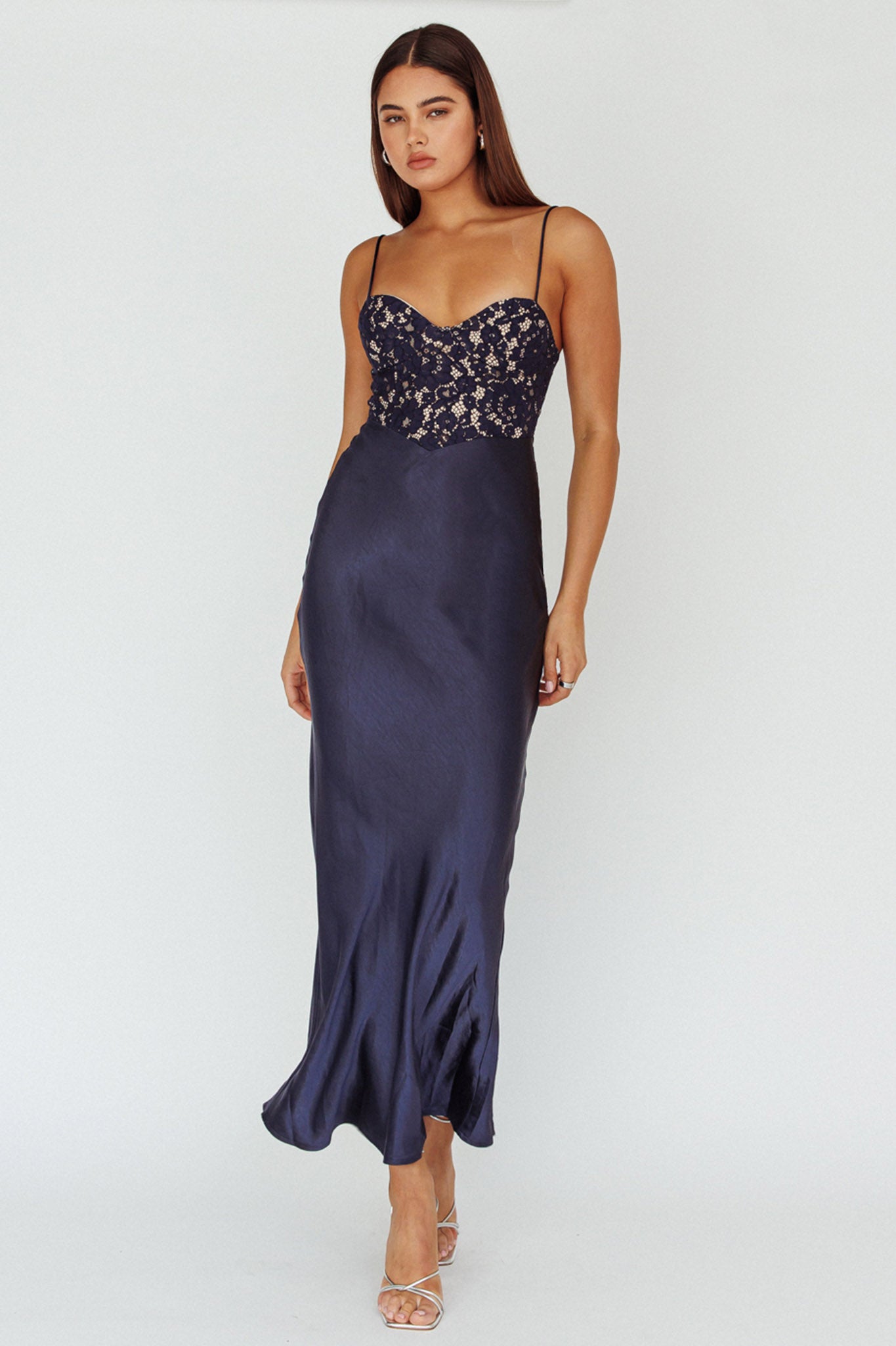 Evening Star Lace Bodice Maxi Dress Navy Selfie Leslie Australia Evening Star Lace Bodice Maxi Dress Navy Selfie Leslie Australia