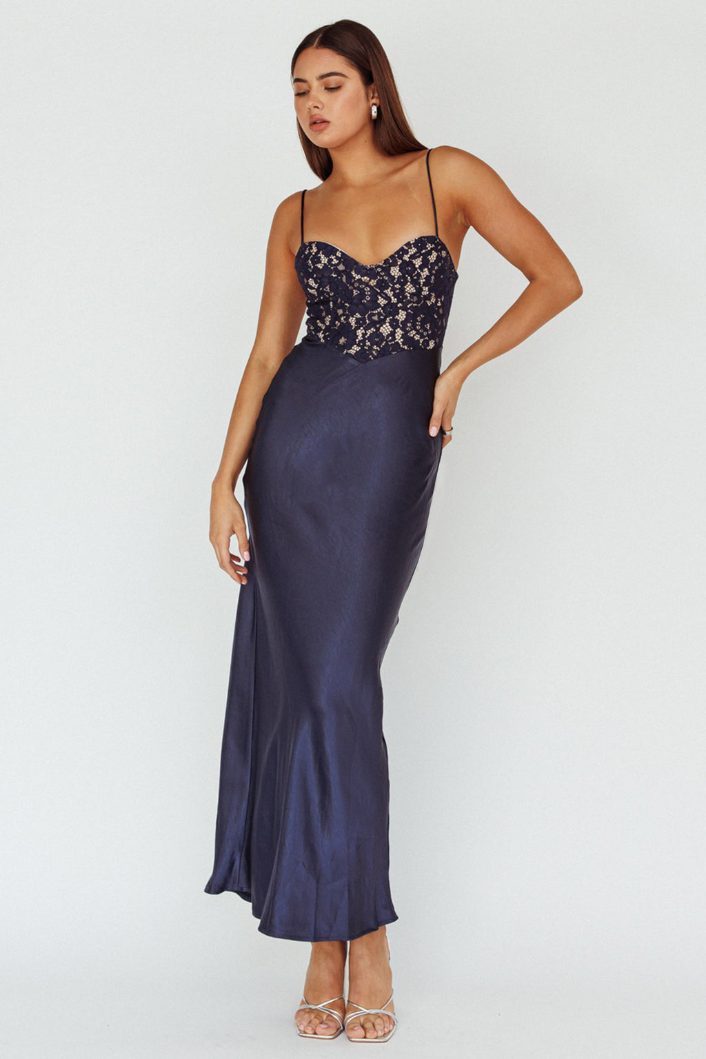 Evening Star Lace Bodice Maxi Dress Navy by Selfie Leslie Australia