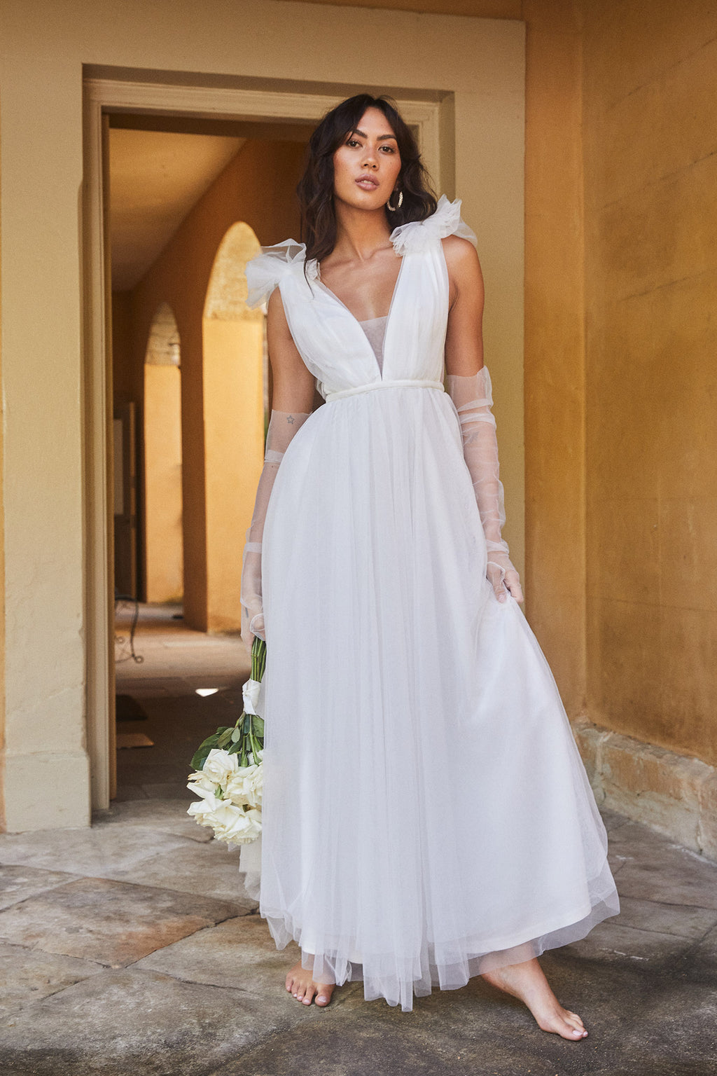 Regine Mesh Overlay Maxi Dress White by Selfie Leslie Australia