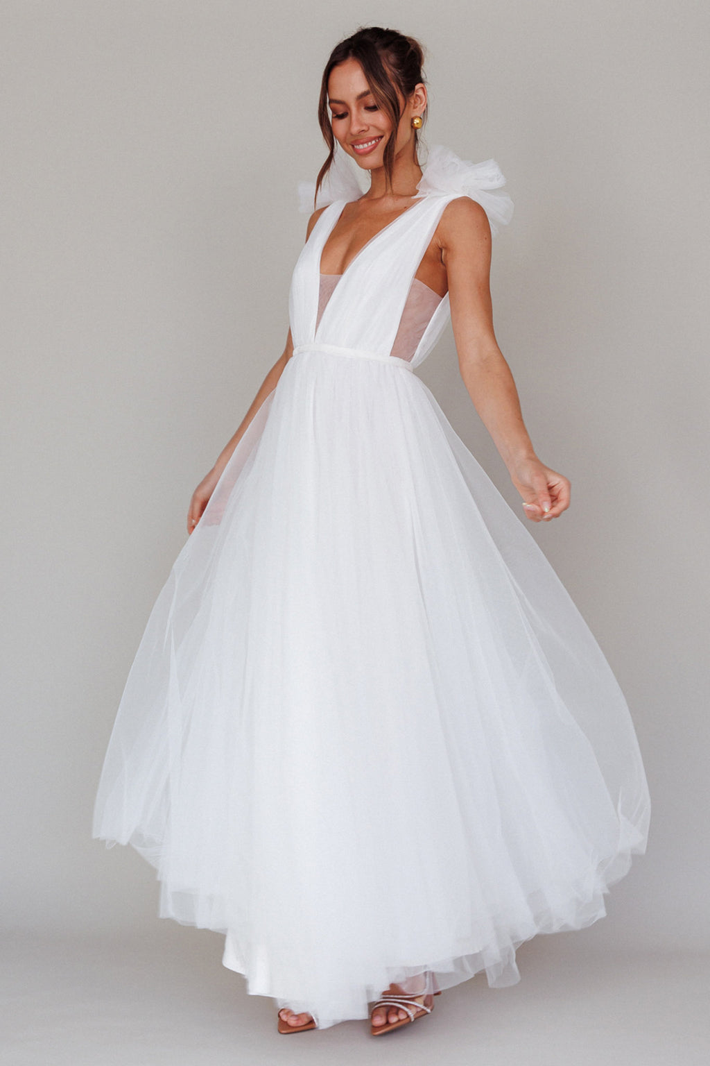 Regine Mesh Overlay Maxi Dress White by Selfie Leslie Australia