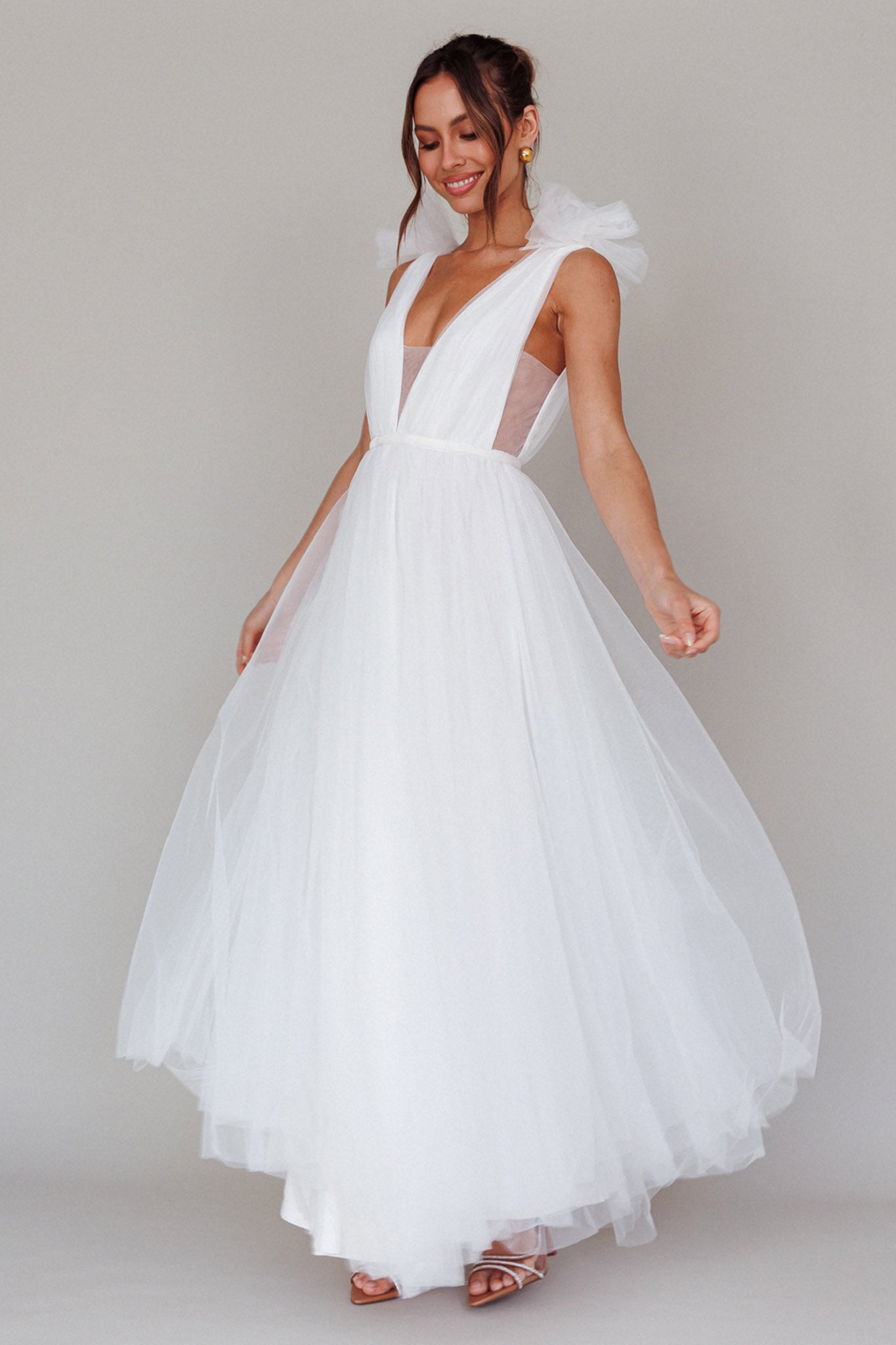 Regine Mesh Overlay Maxi Dress White by Selfie Leslie Australia