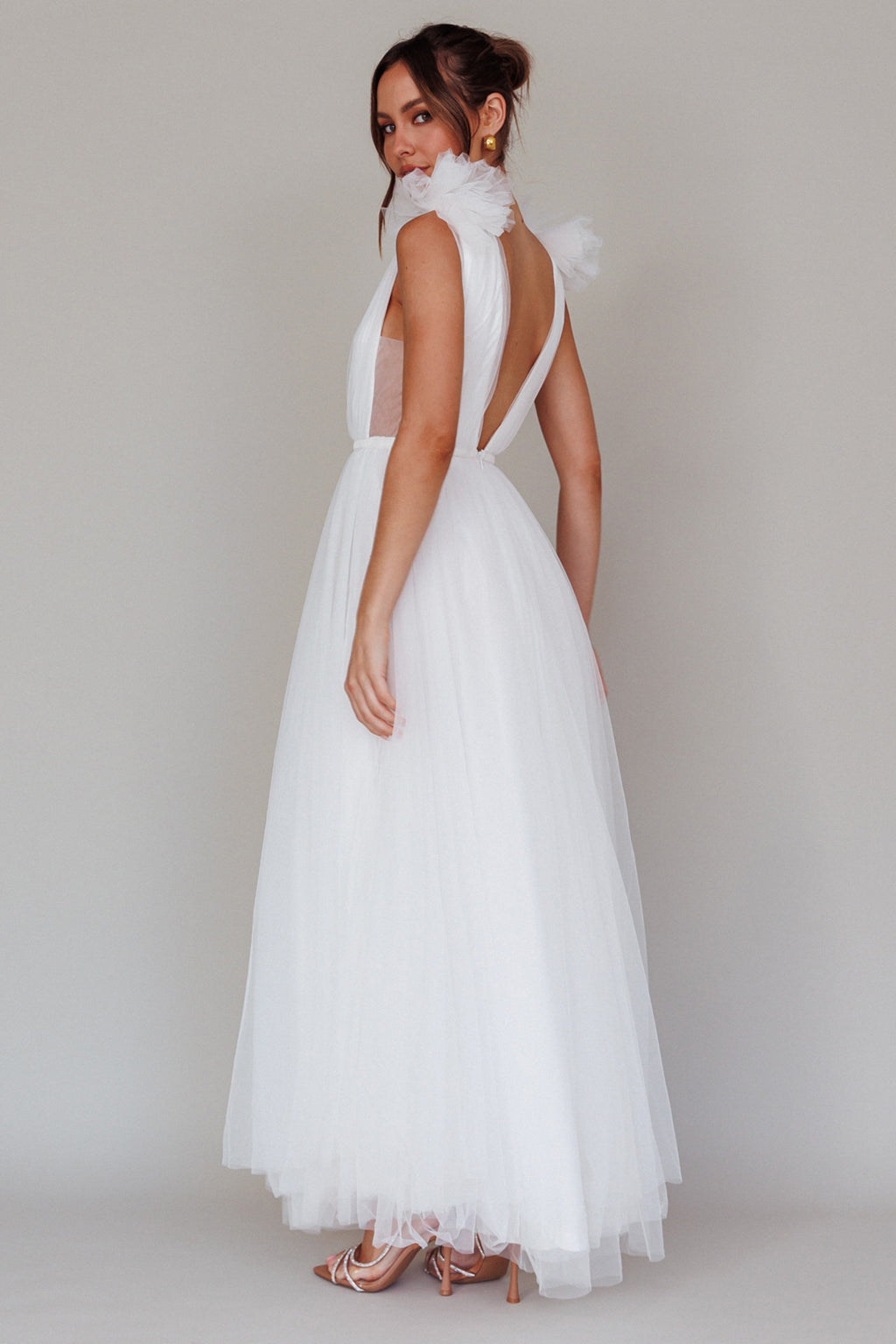 Regine Mesh Overlay Maxi Dress White by Selfie Leslie Australia