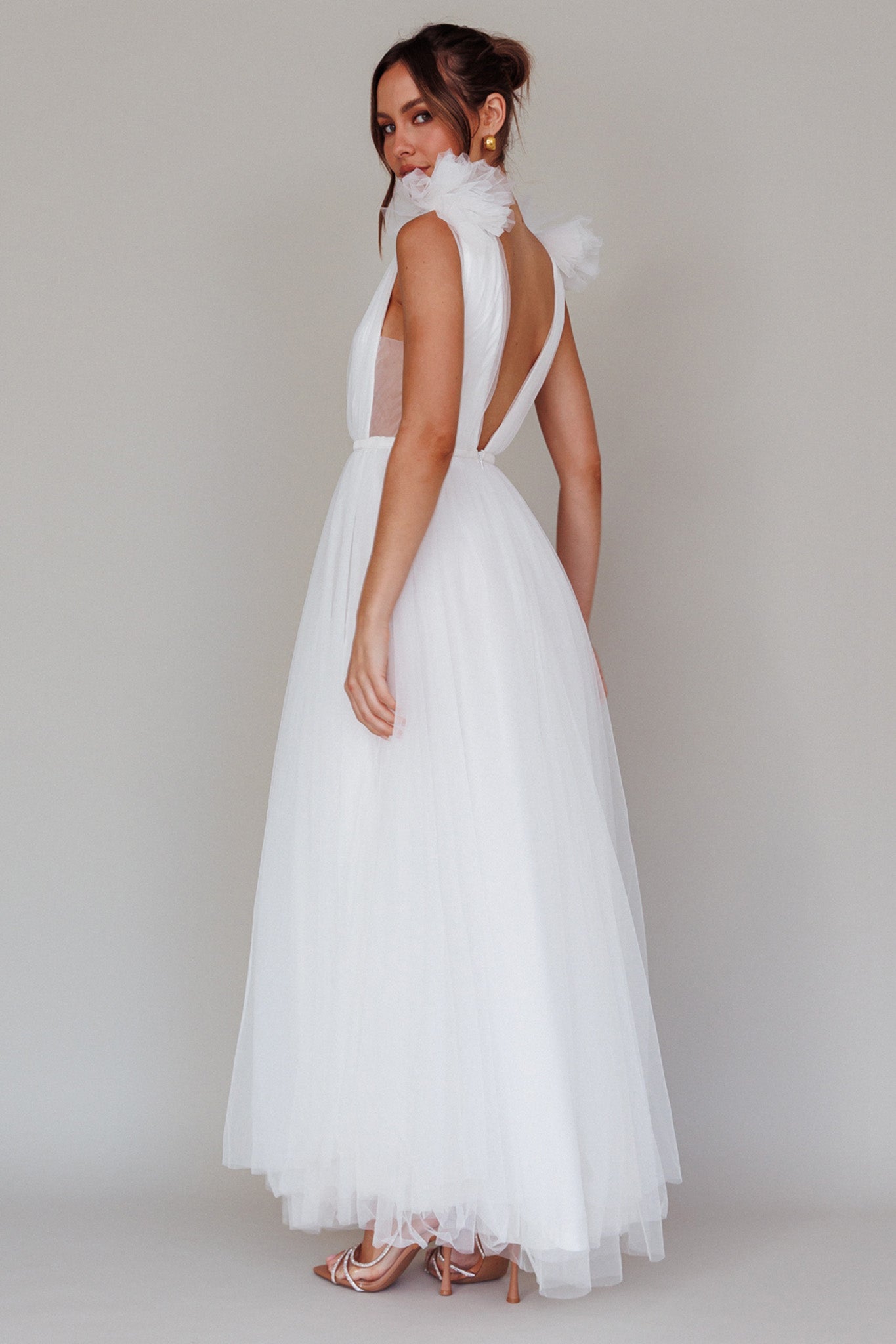 Regine Mesh Overlay Maxi Dress White by Selfie Leslie Australia