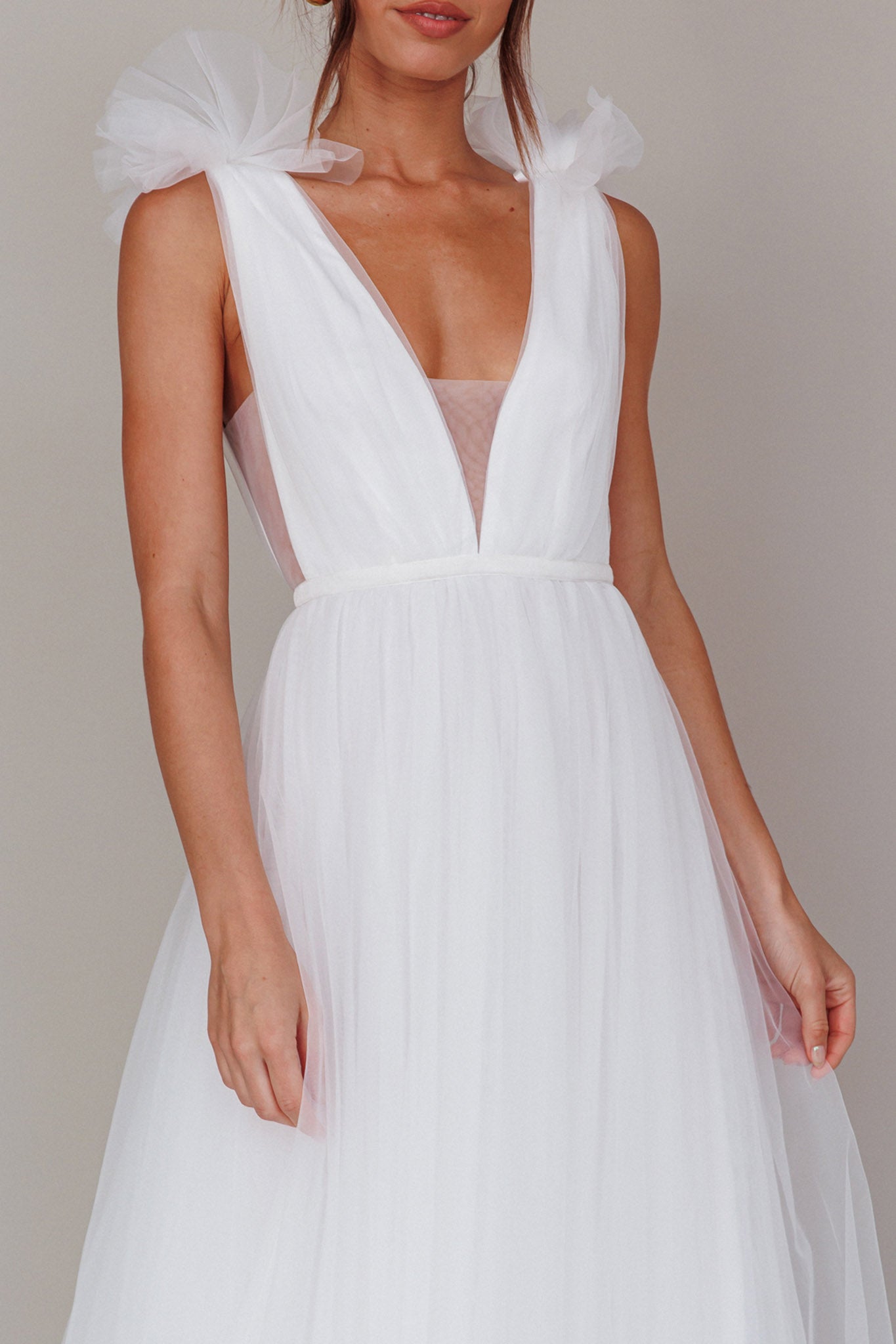Regine Mesh Overlay Maxi Dress White by Selfie Leslie Australia