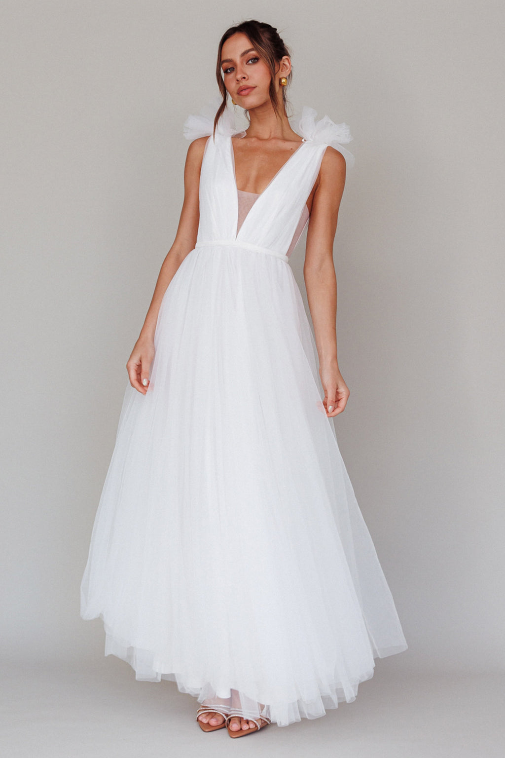 Regine Mesh Overlay Maxi Dress White by Selfie Leslie Australia