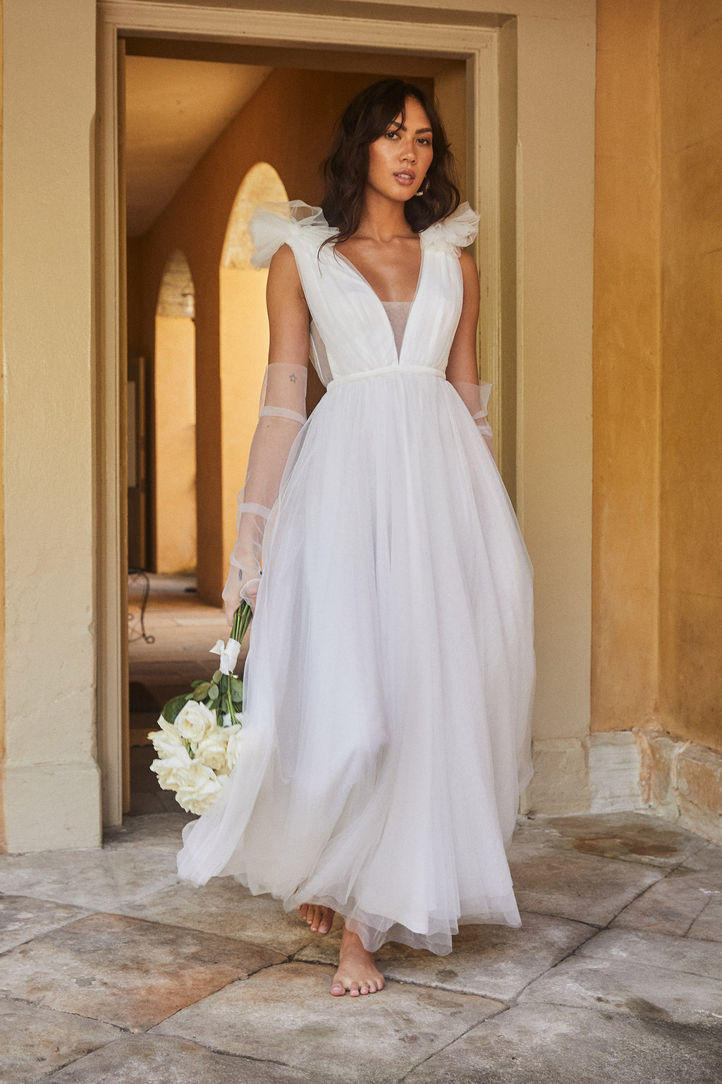 Regine Mesh Overlay Maxi Dress White by Selfie Leslie Australia