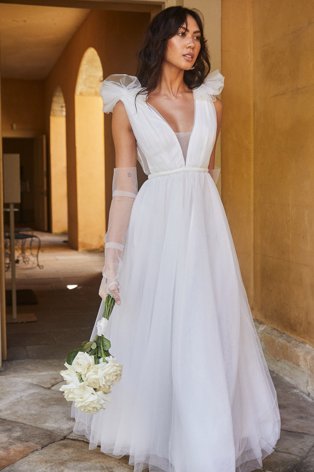 Regine Mesh Overlay Maxi Dress White by Selfie Leslie Australia