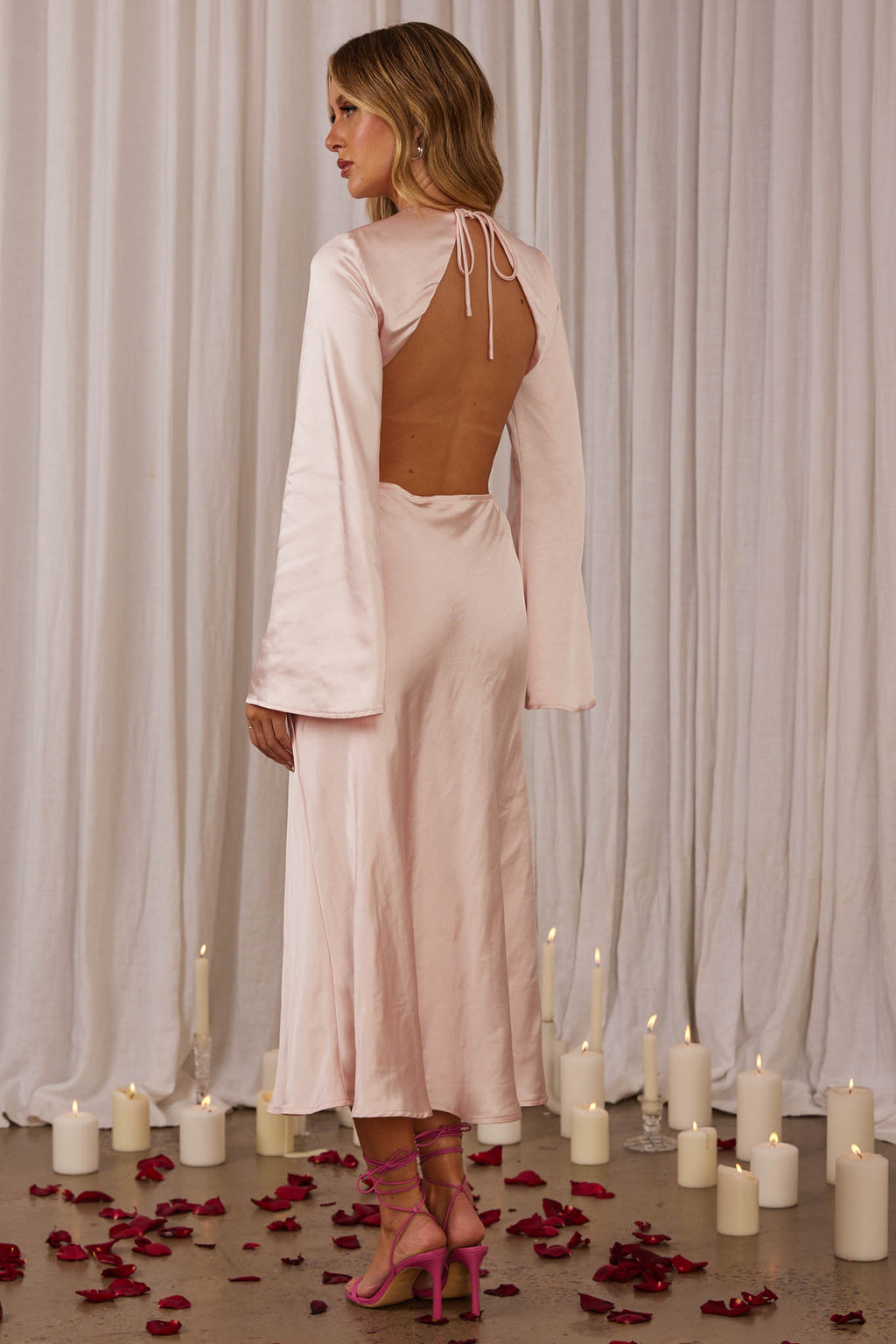 Doting Bell Sleeve Cut-Out Midi Dress Blush by Selfie Leslie Australia