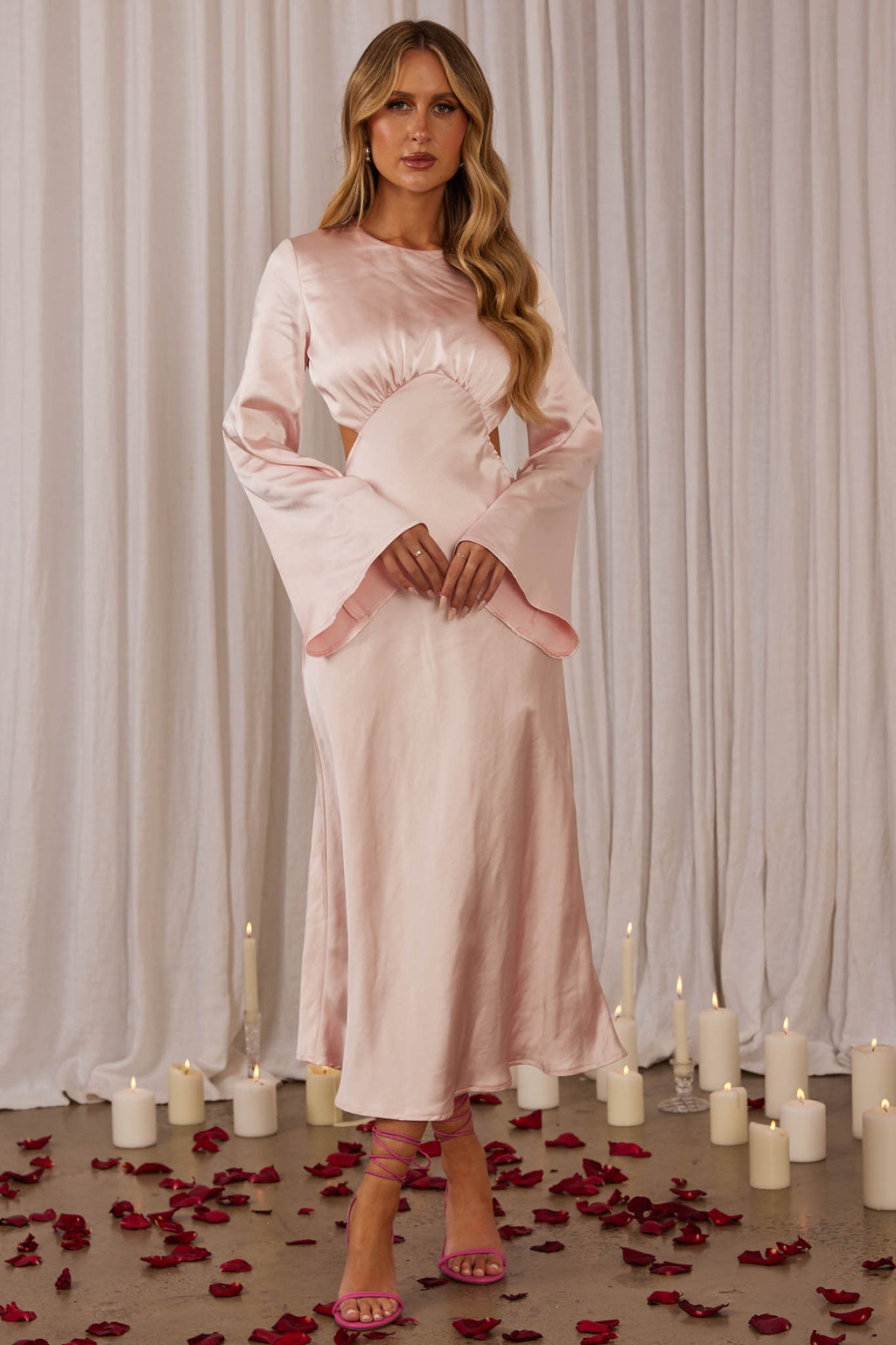 Doting Bell Sleeve Cut-Out Midi Dress Blush by Selfie Leslie Australia