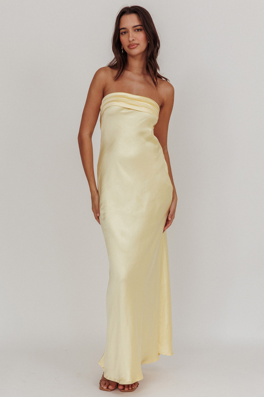 Kona Strapless Open Back Maxi Dress Butter by Selfie Leslie Australia