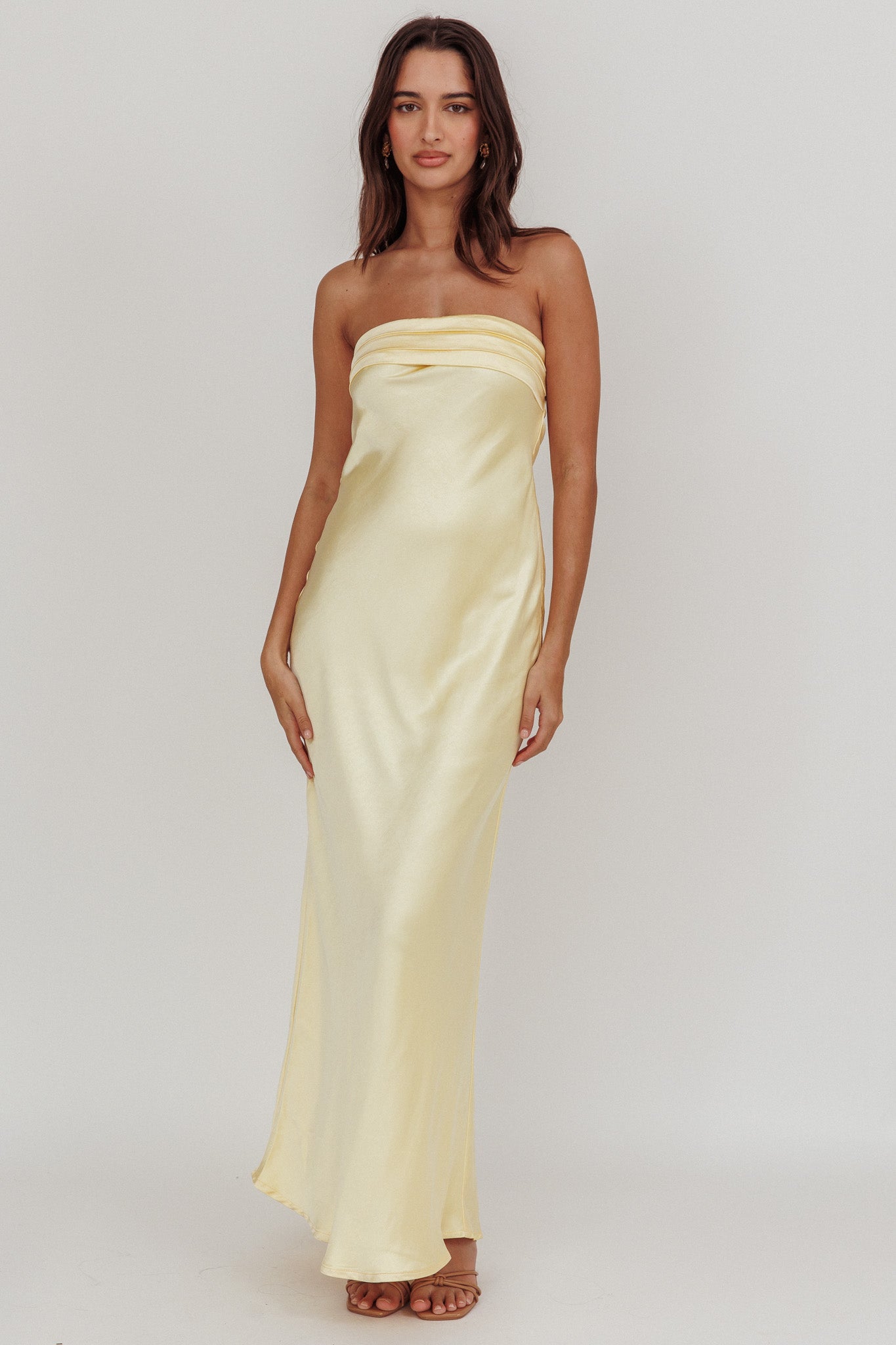 Kona Strapless Open Back Maxi Dress Butter by Selfie Leslie Australia