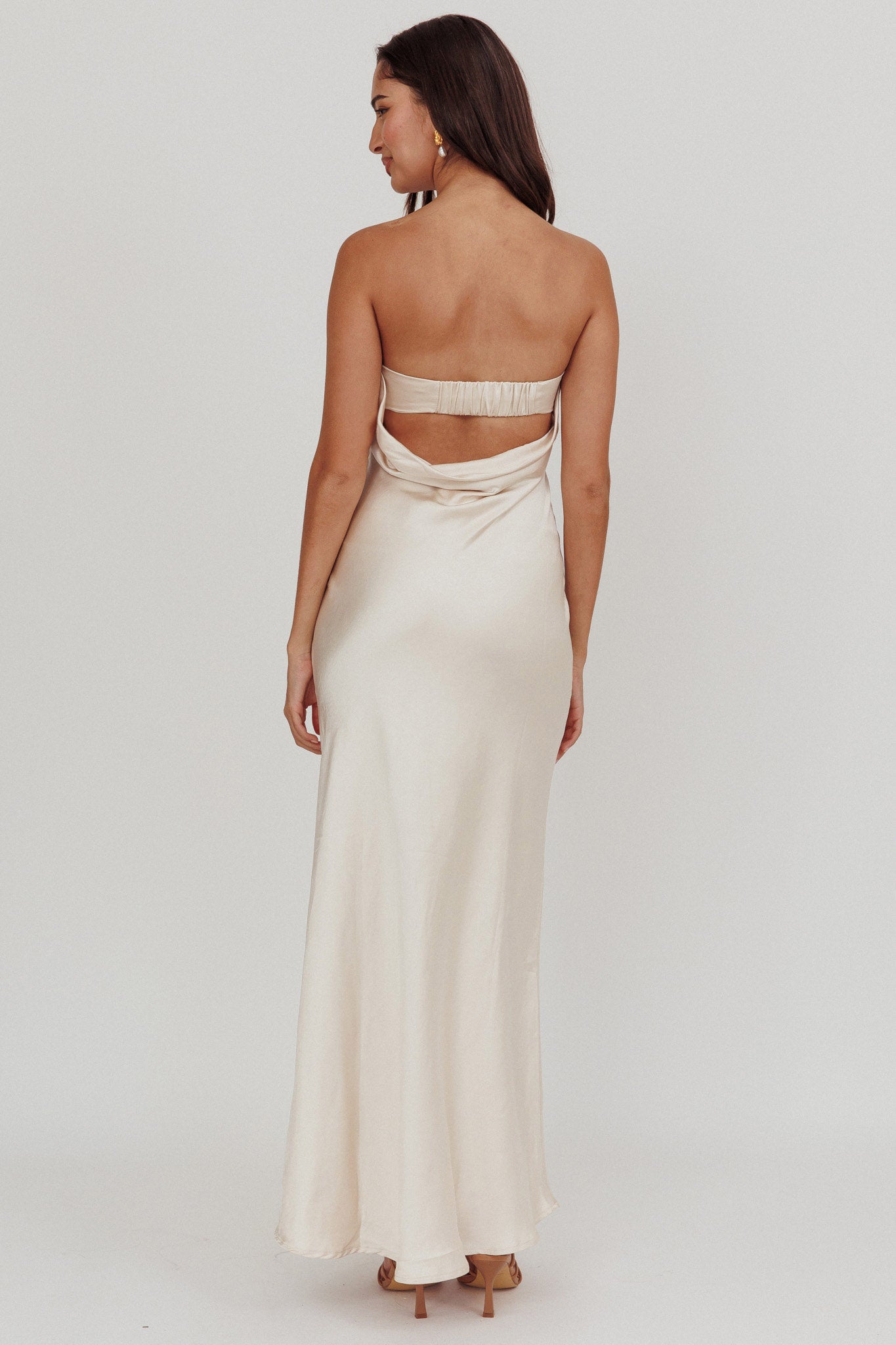 Kona Strapless Pleated Bust Satin Maxi Dress Champagne | Selfie Leslie  Australia