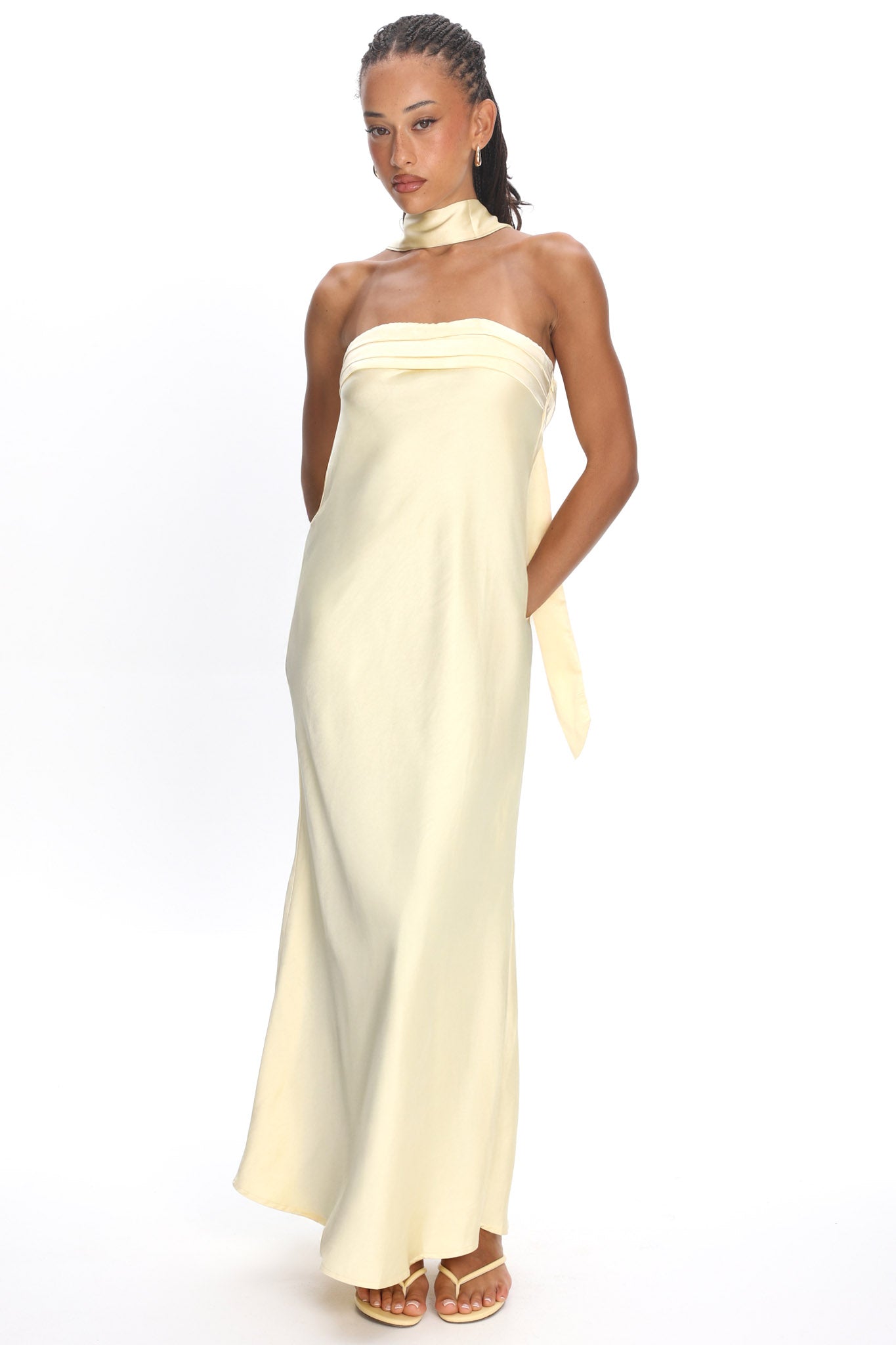 Kona Strapless Pleated Bust Satin Maxi Dress Butter by Selfie Leslie Australia