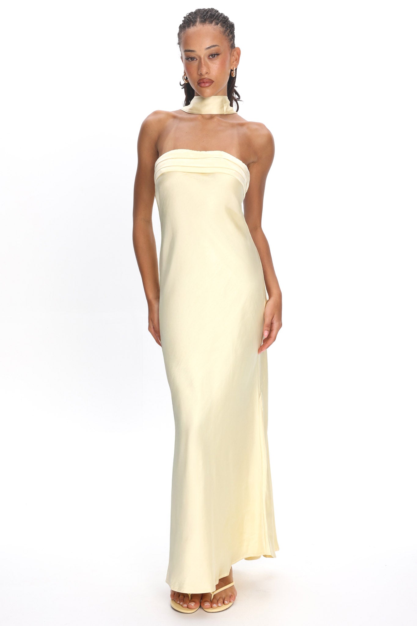 Kona Strapless Pleated Bust Satin Maxi Dress Butter by Selfie Leslie Australia