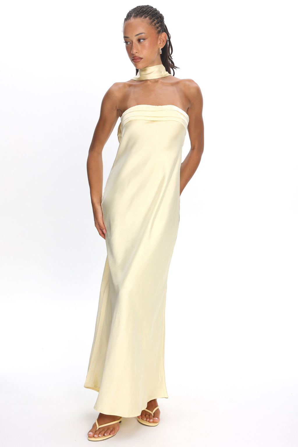Kona Strapless Pleated Bust Satin Maxi Dress Butter by Selfie Leslie Australia