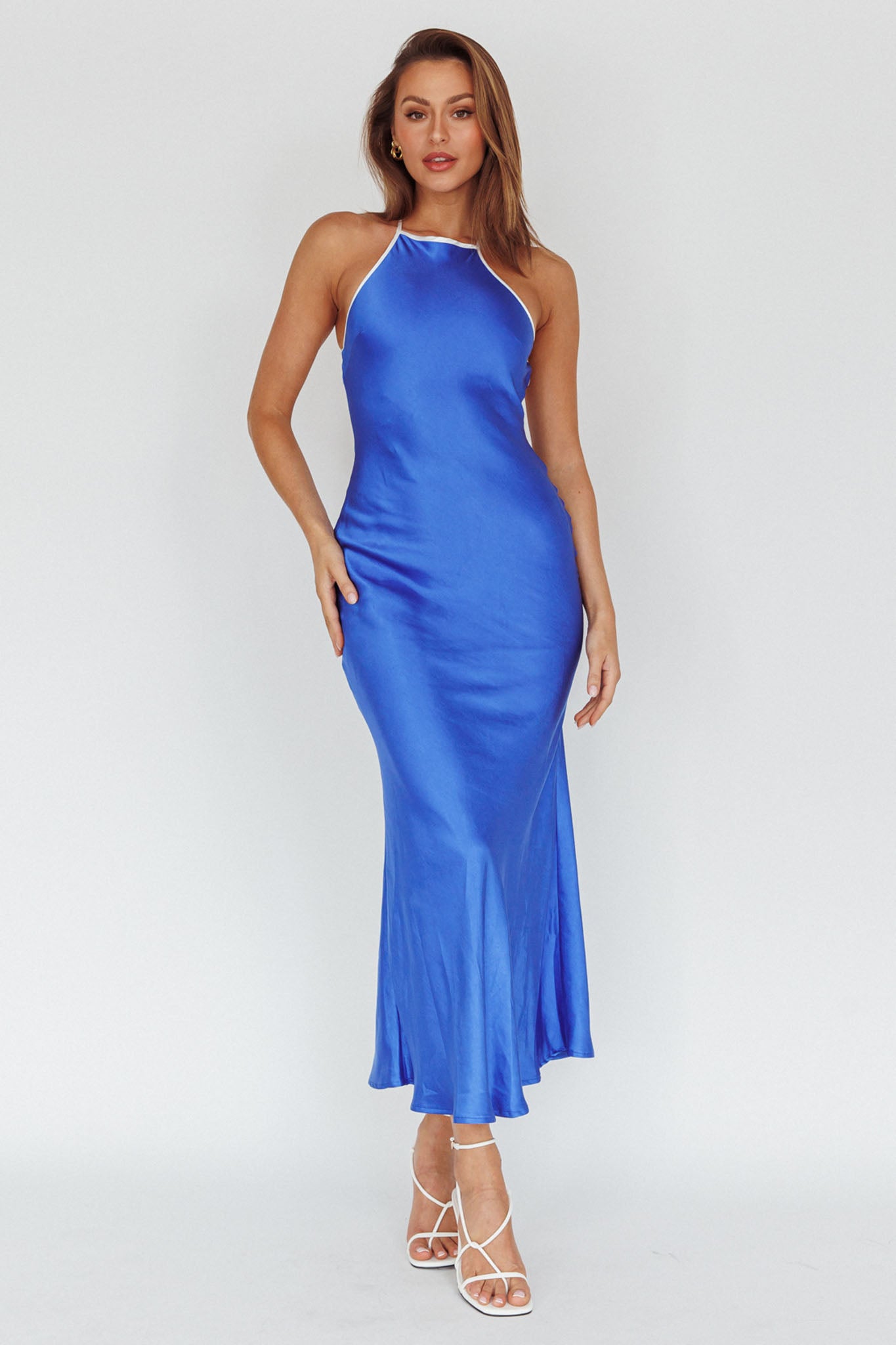 Midsomer Dawn Criss-Cross Back Maxi Dress Blue by Selfie Leslie Australia